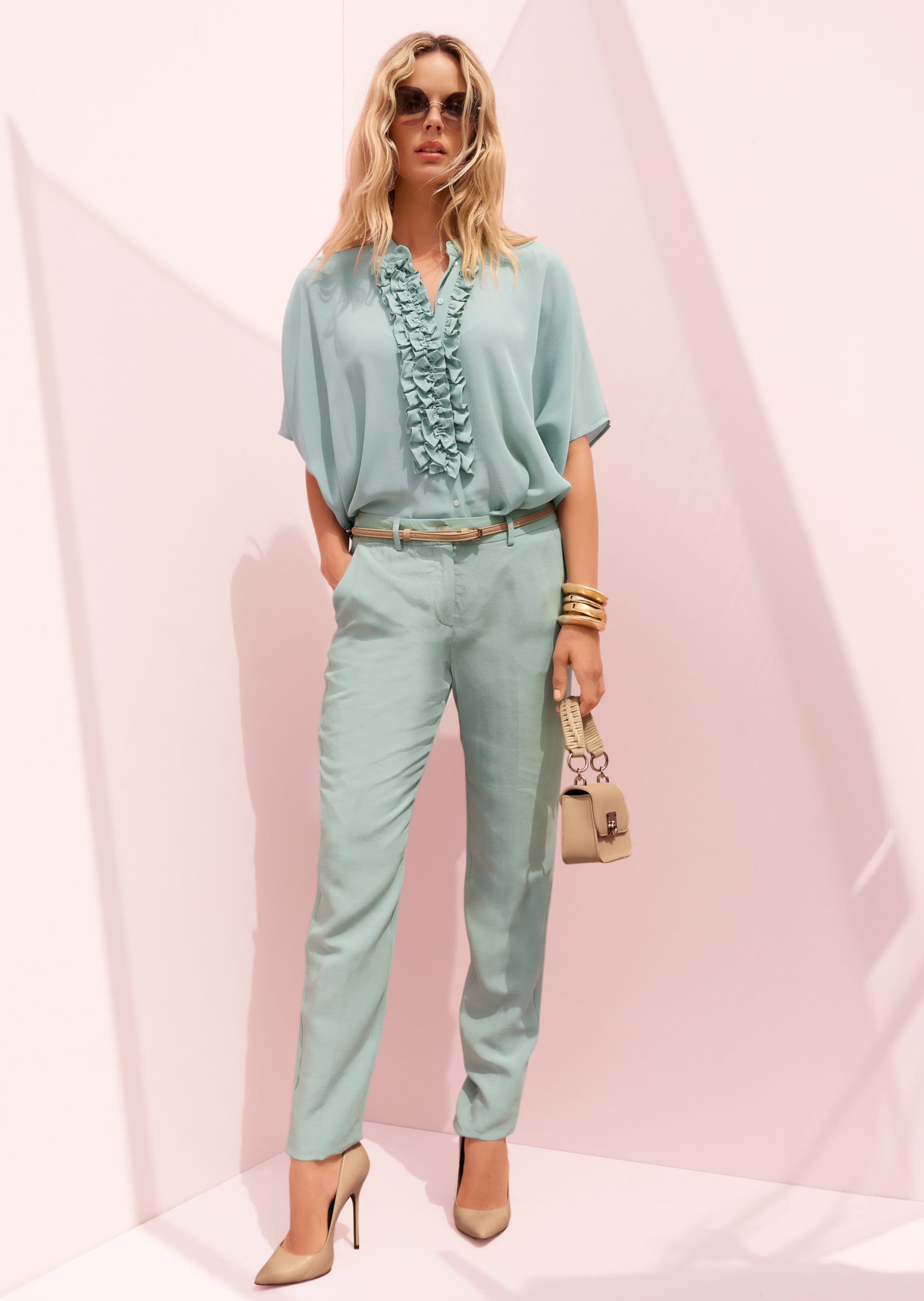 Blouse met ruches in kimono-stijl