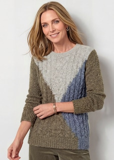 Strickpullover in Bouclé-Optik mit Zopfmuster thumbnail 1