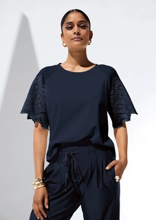 Kurzes Blusen-Shirt im Material-Mix thumbnail 1