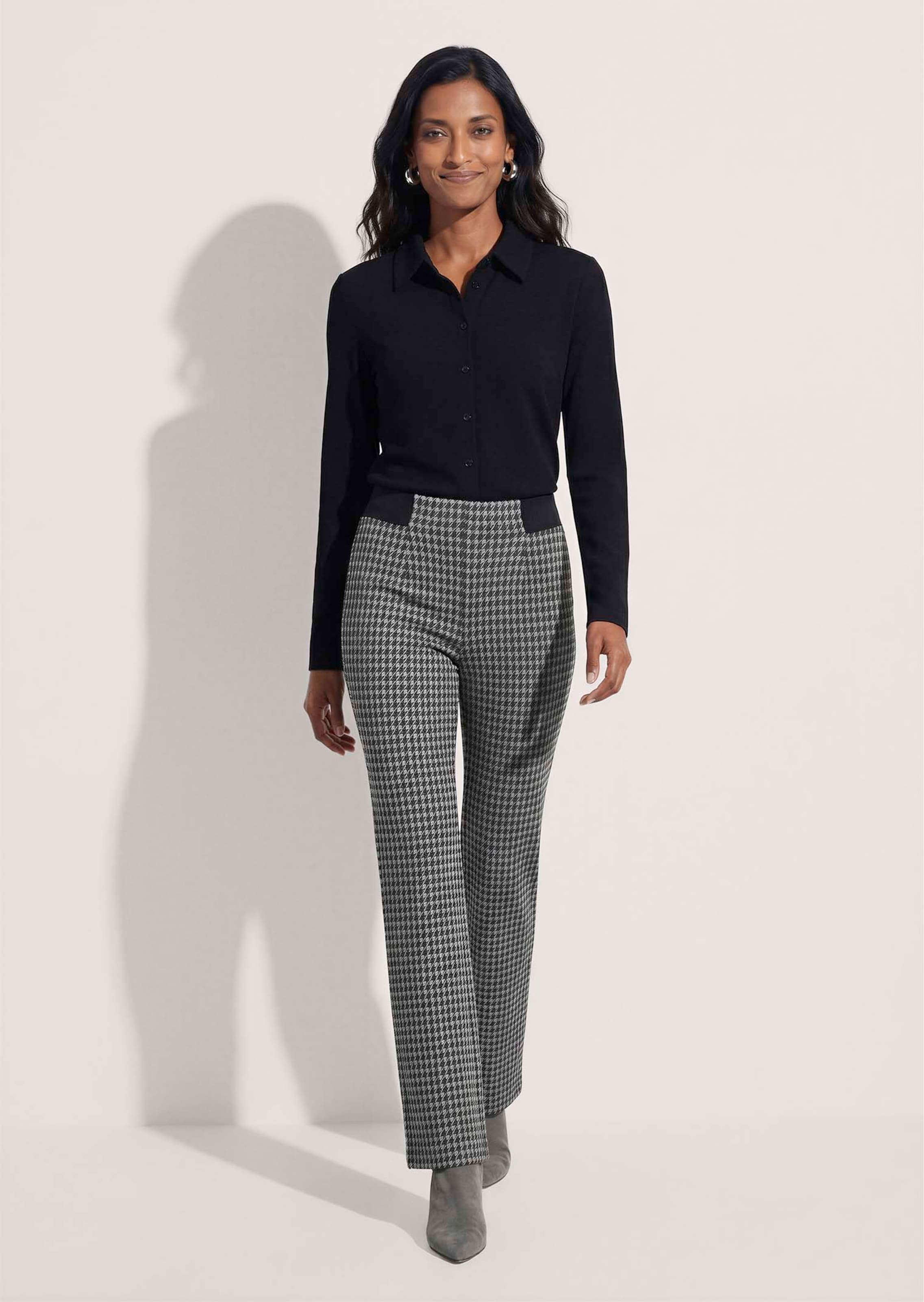 Broek met een elastische tailleband met pied-de-poule-dessin thumbnail 3