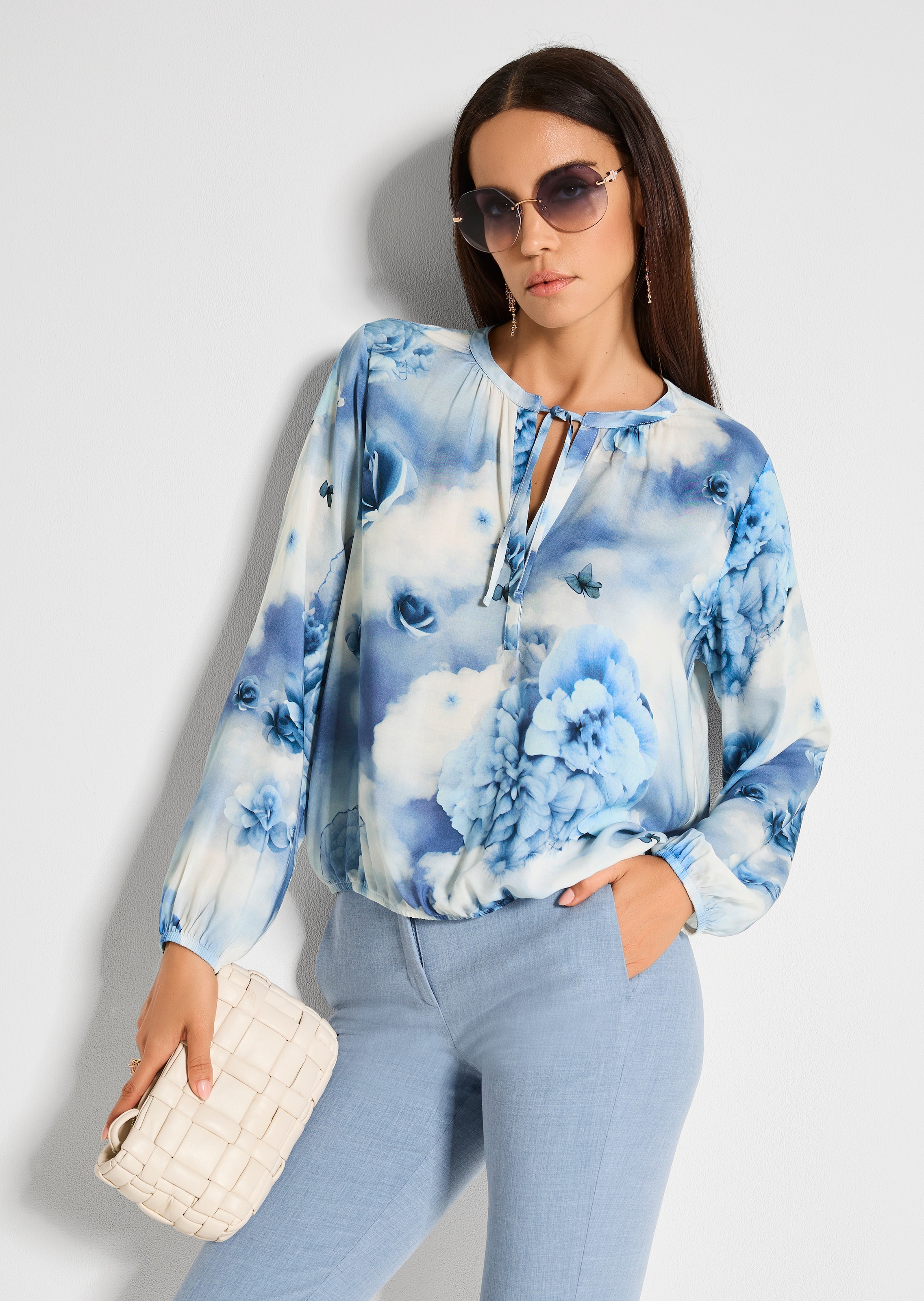 Druckbluse mit floralem Aquarell-Print