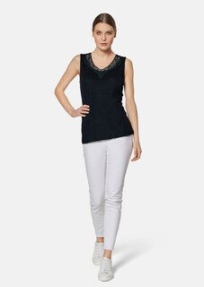 Sleeveless linen top with lace trim thumbnail 3