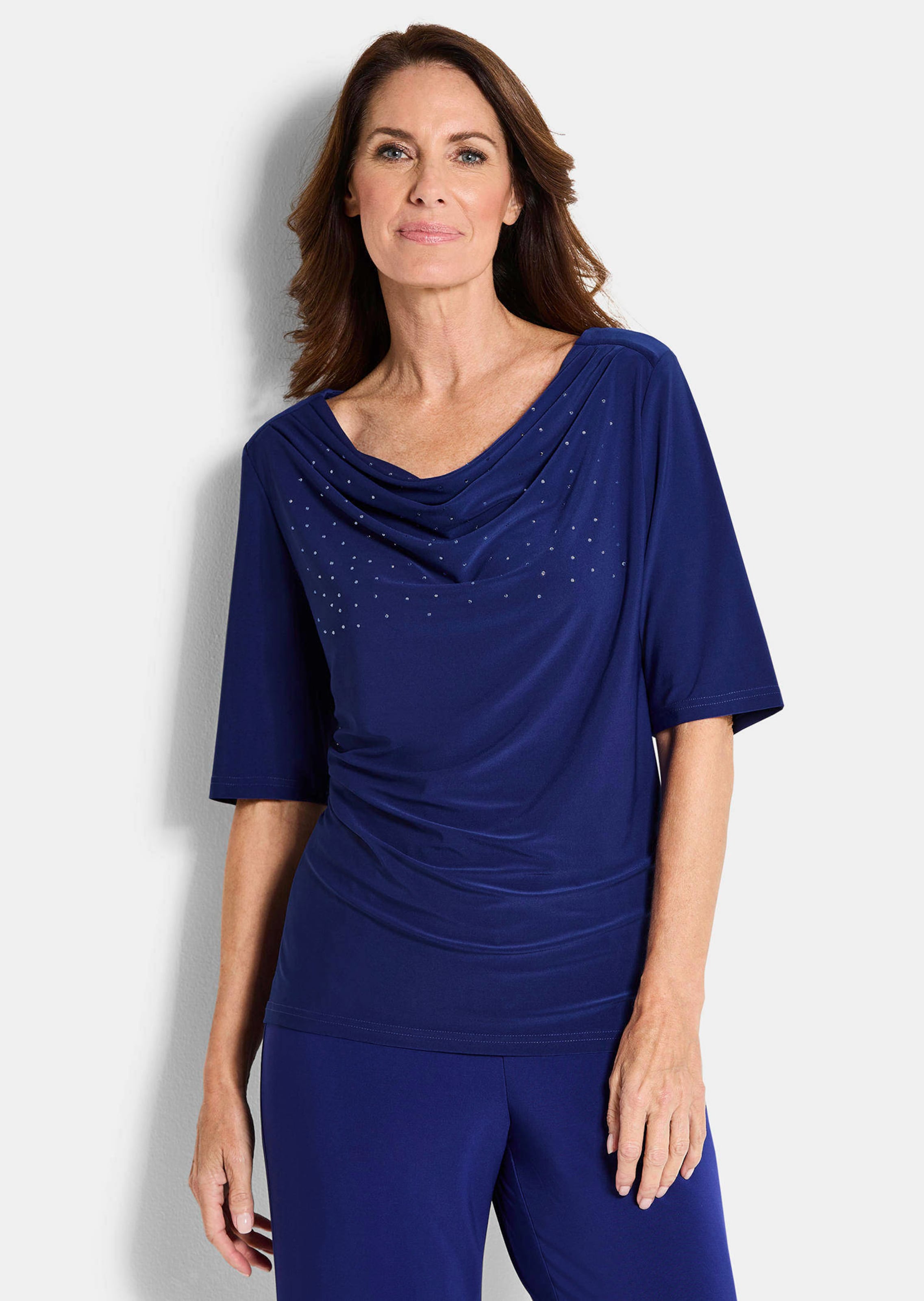 Shirt met watervalhals en glittersteentjes