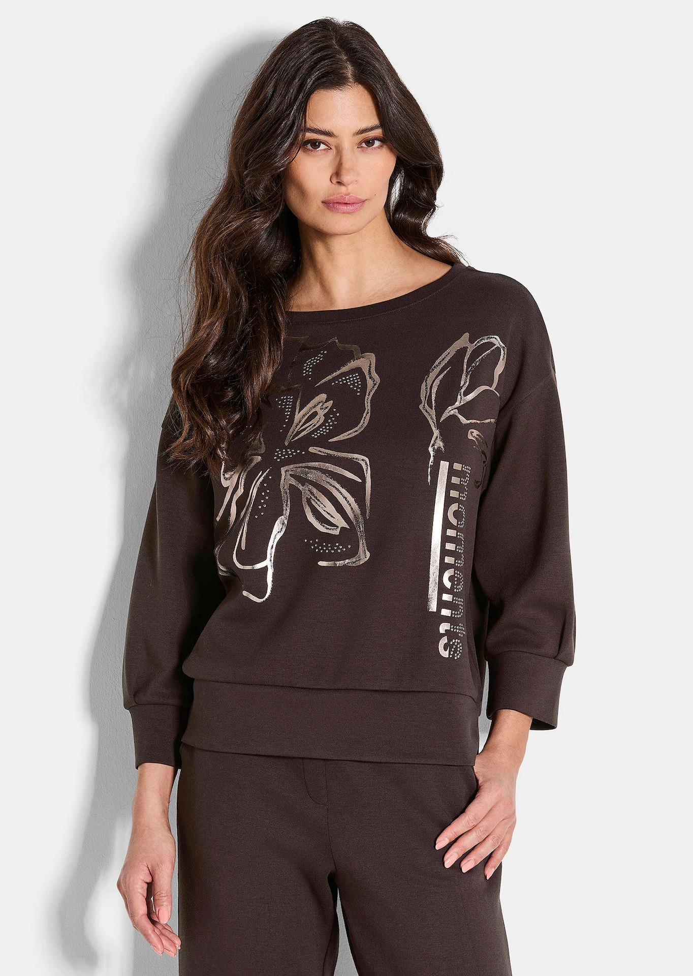 Sweatshirt met bloemenprint in metallic