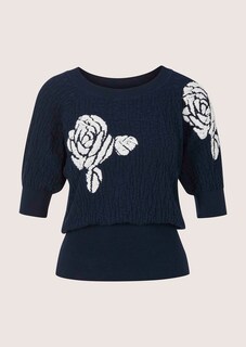 Cloqué-Pullover mit Jacquard-Blüten thumbnail 7