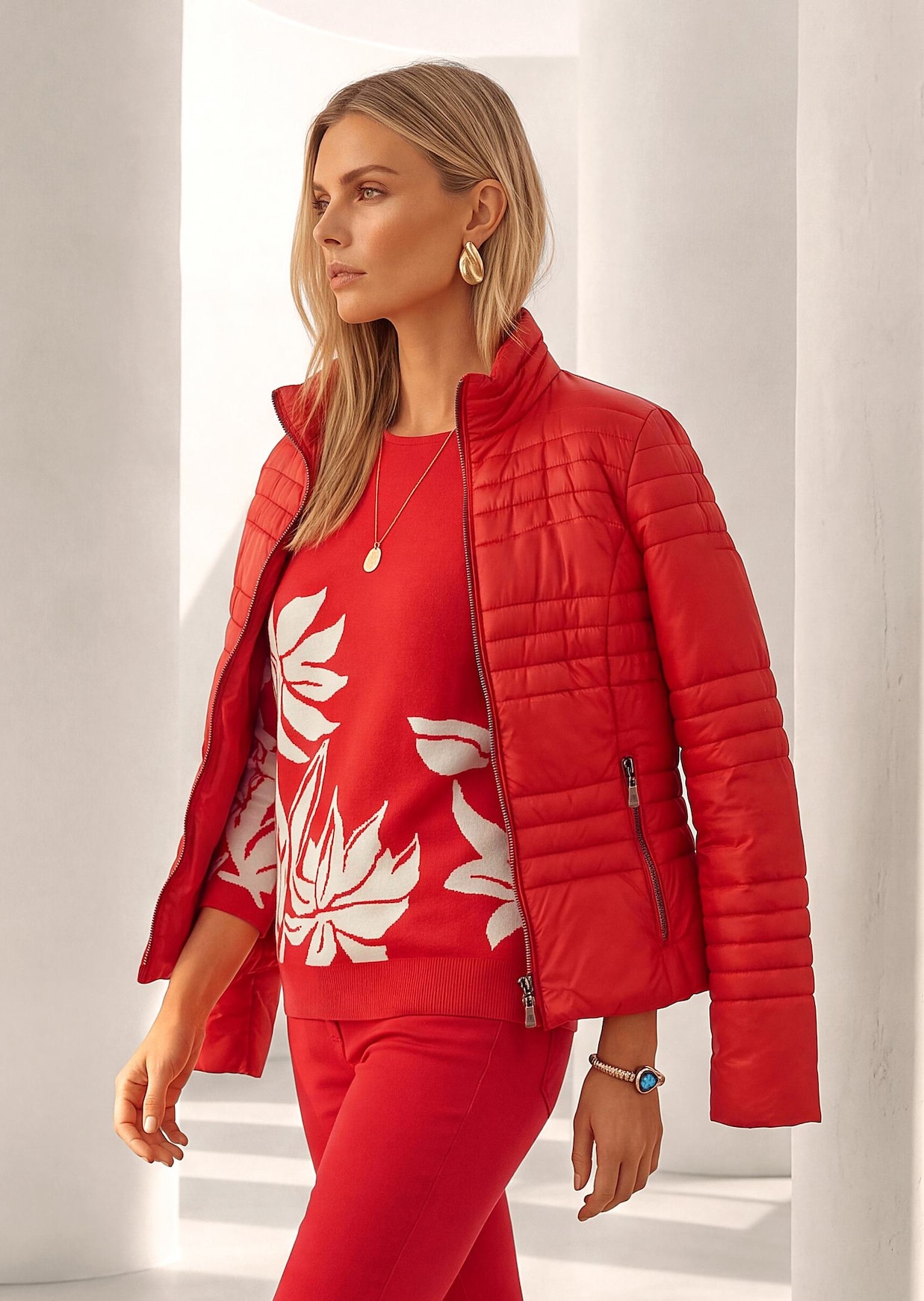 Lightweight quilted jacket with stand collar