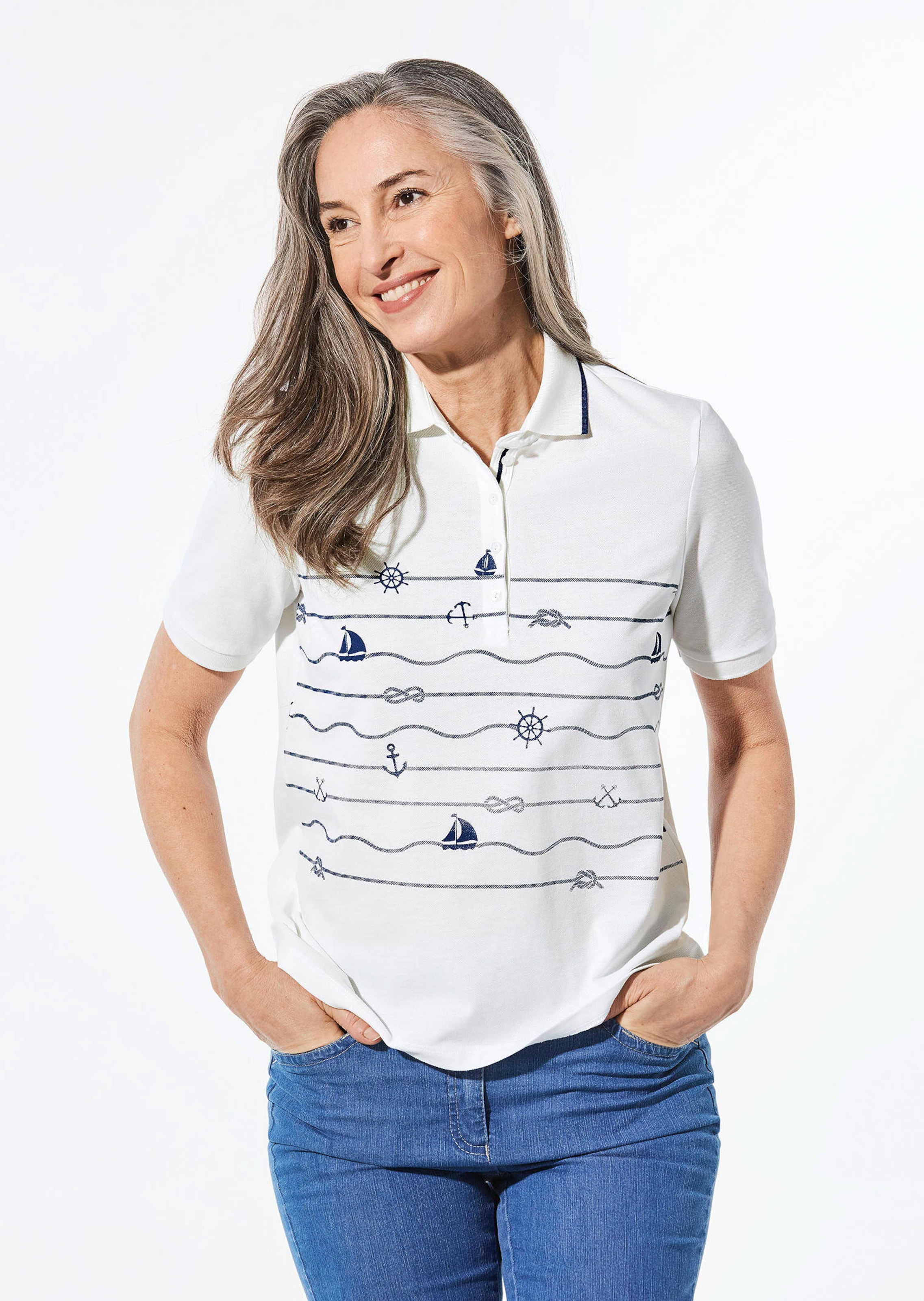 Poloshirt mit maritimem Druck