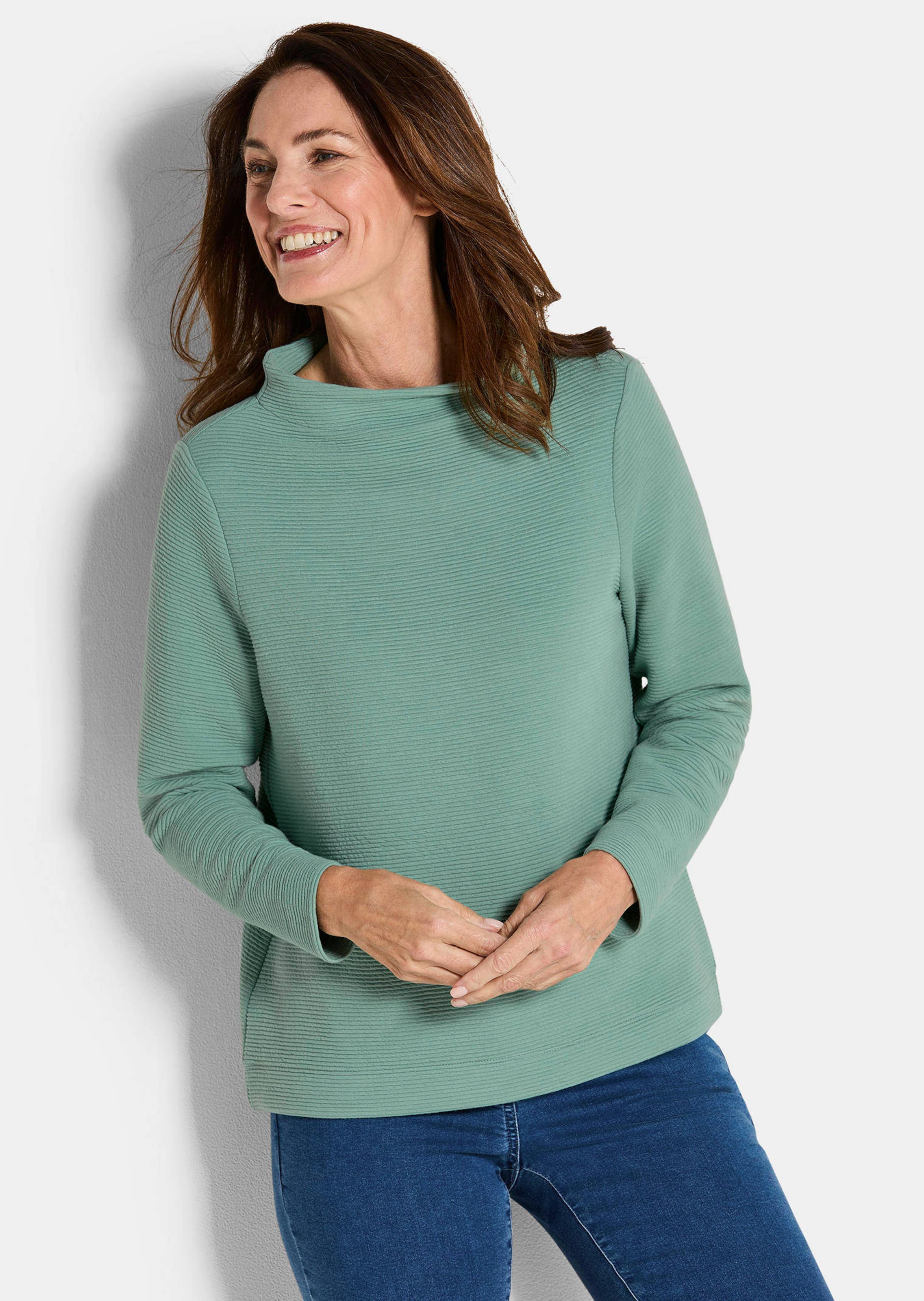 Sweatshirt met Ottomaanse structuur en een afstaande, opstaande kraag