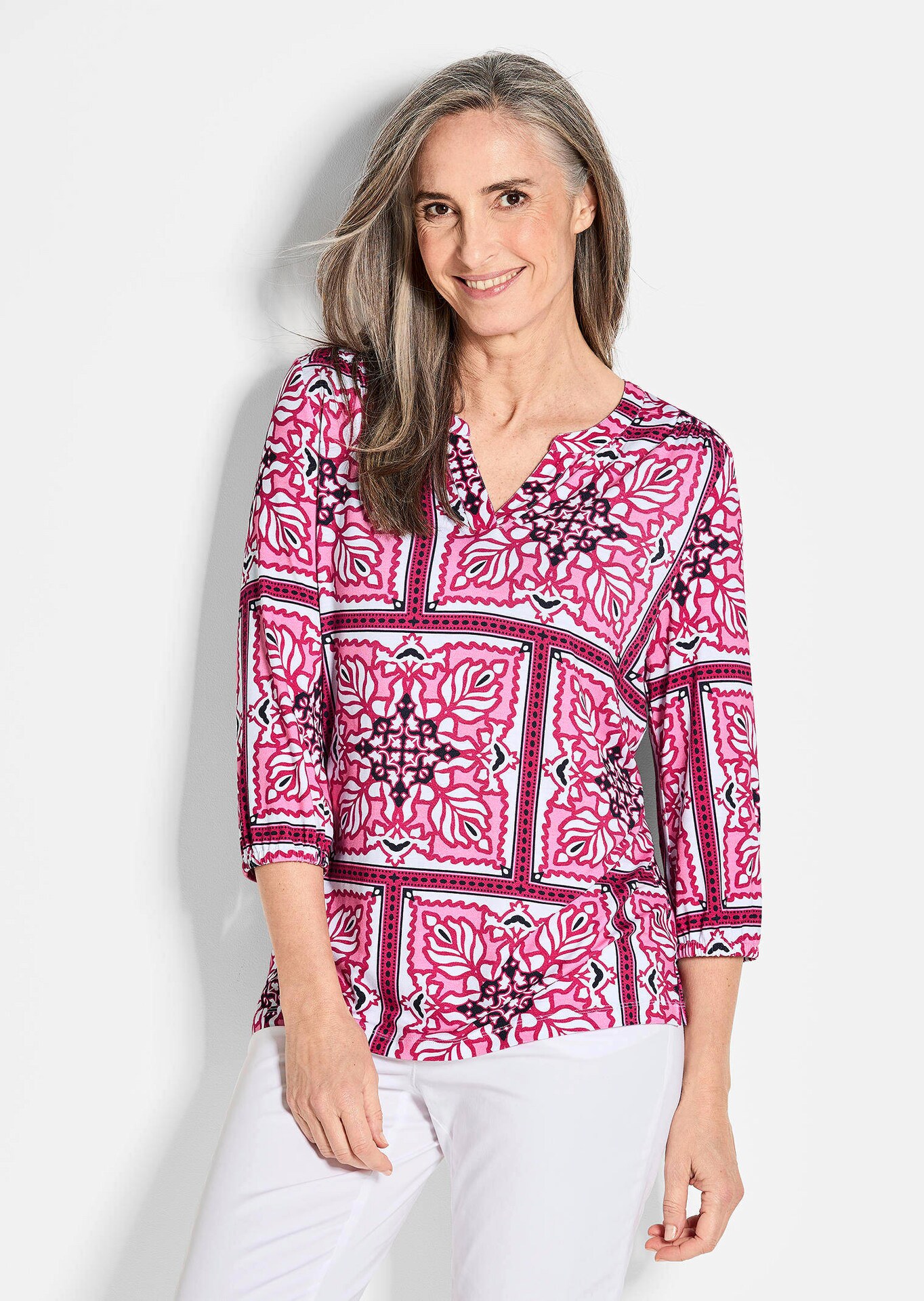 Jerseybluse im Alloverdruck