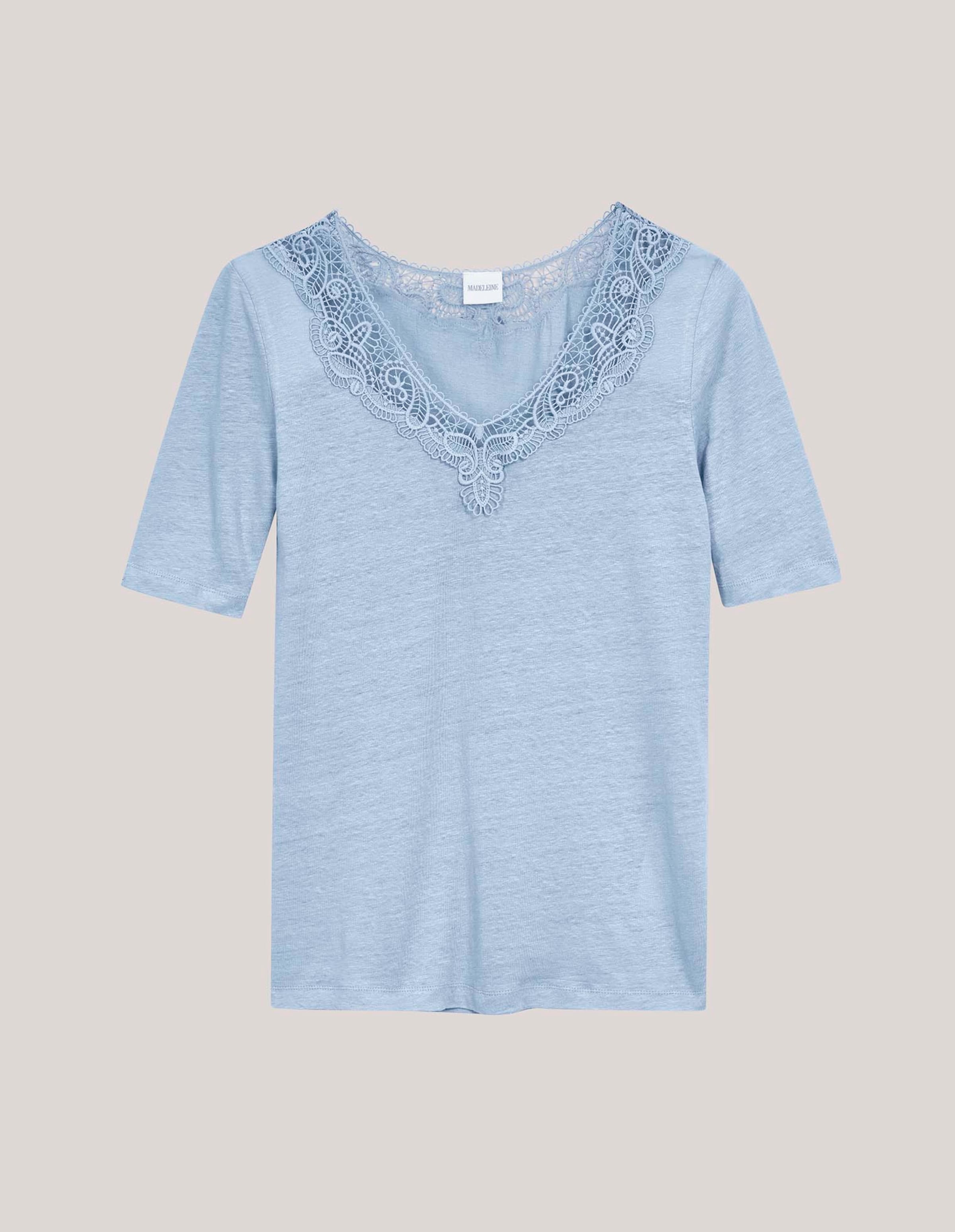 Linnen shirt met korte mouwen en fijne kant