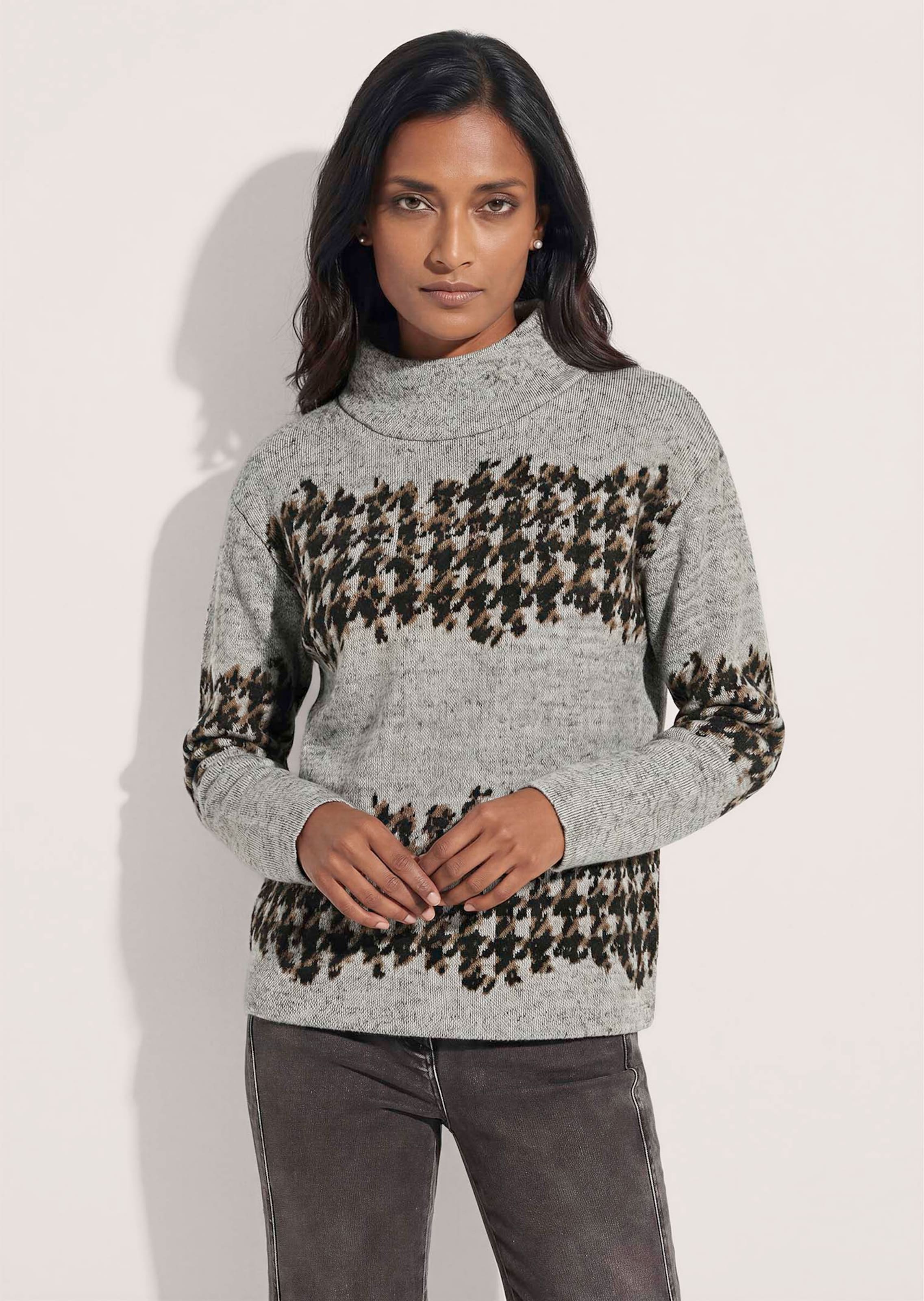 Jacquard-Sweatshirt mit Hahnentritt