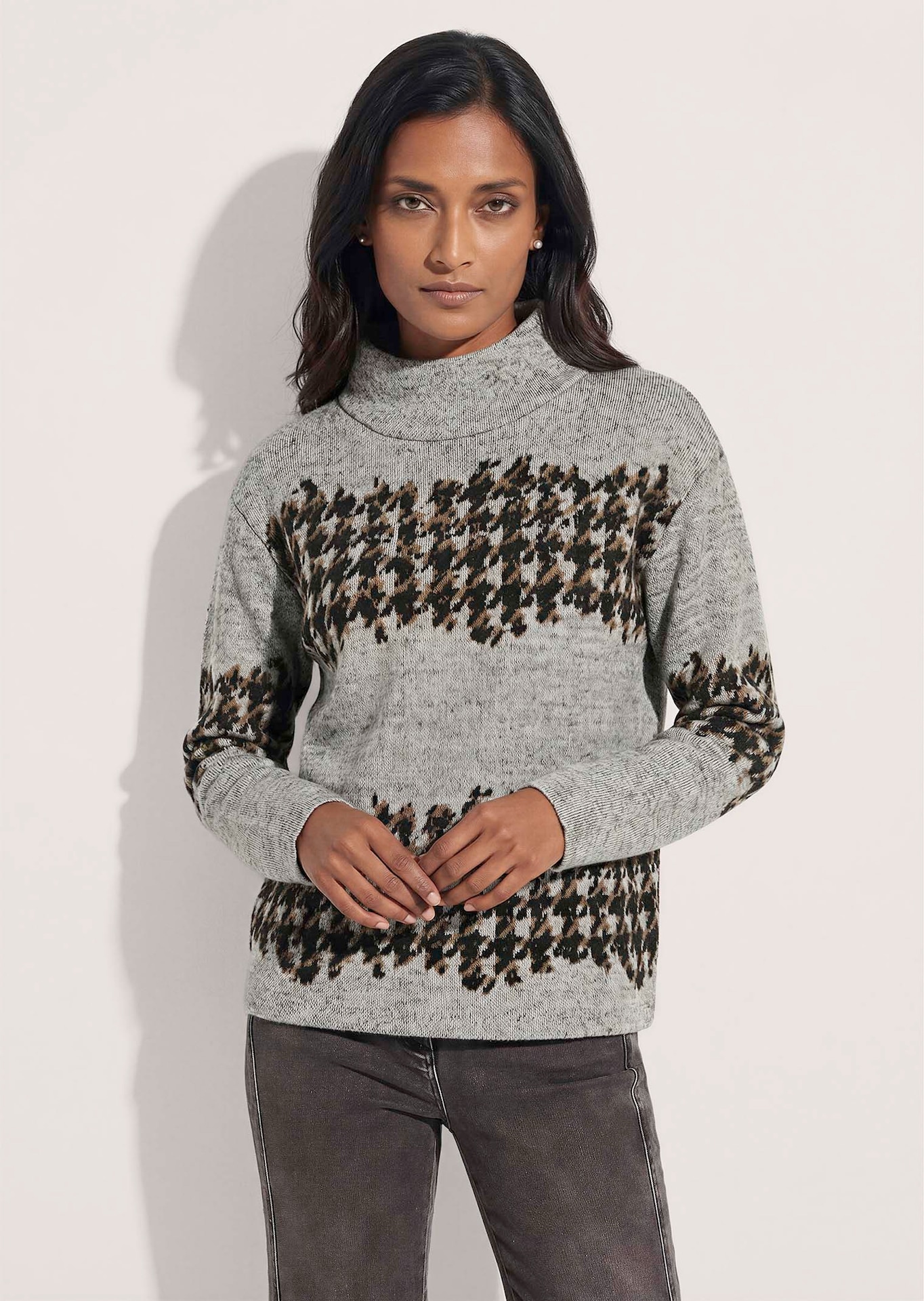 Sweat-shirt jacquard pied-de-poule