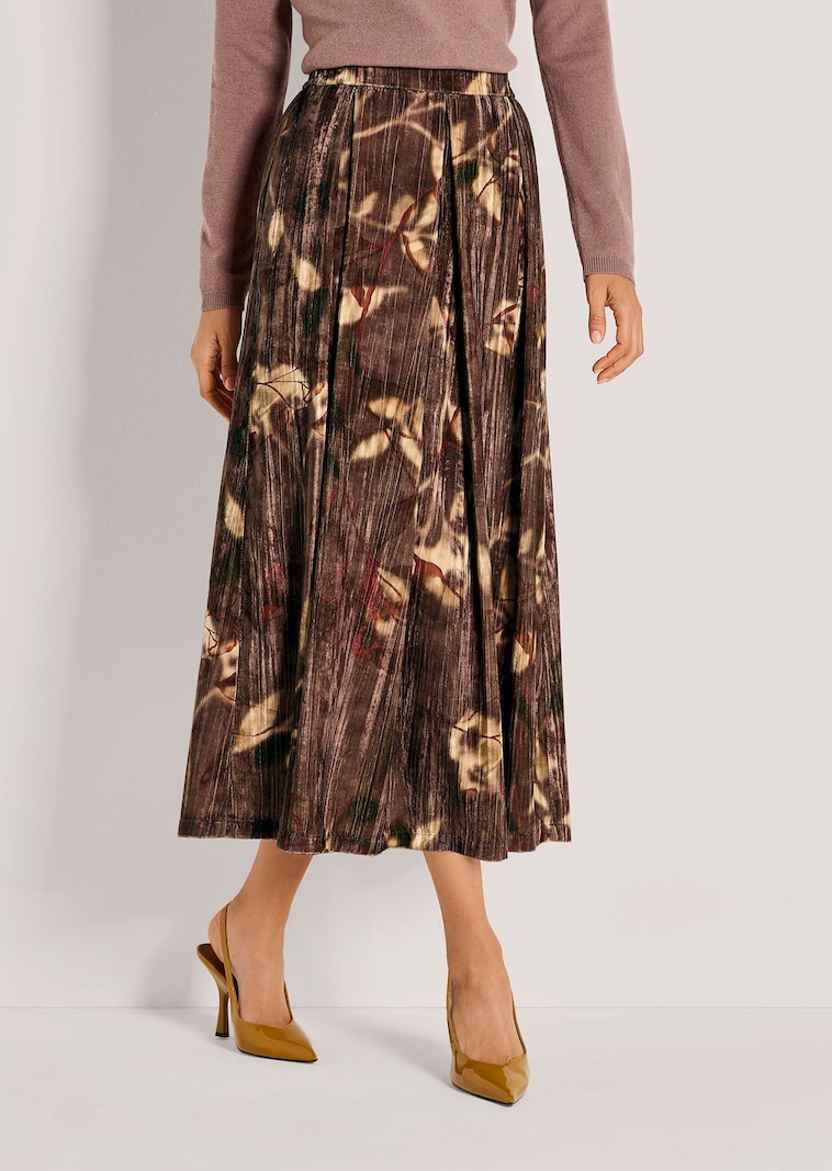 Schwungvoller Crinkle-Samtrock mit Floral-Print