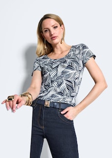 Viskoseshirt mit grafischem Blattprint thumbnail 1