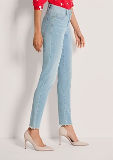 Knöchelfreie Slim-Line-Jeans mit Fransensaum thumbnail 5