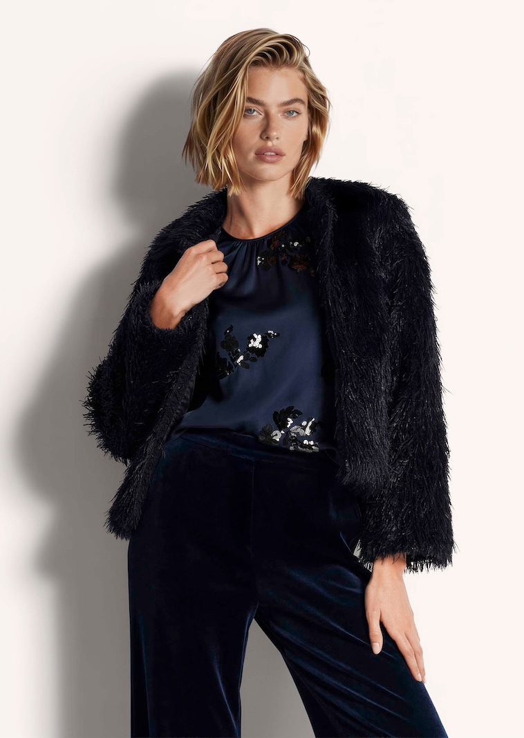 Glamorous shirt jacket with a feather look