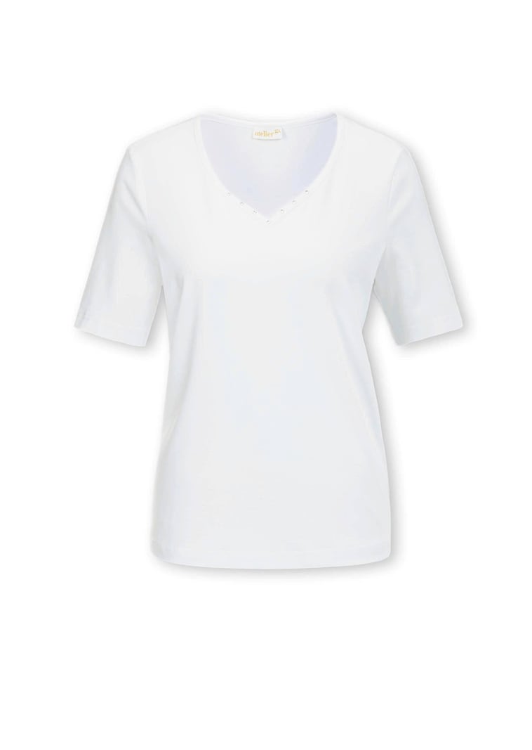 T-shirt avec charmante encolure et pierres décoratives
