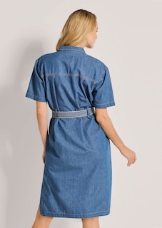 Kurzärmeliges Jeanskleid mit Bindegürtel thumbnail 4