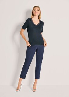 Short-sleeve linen top with lace thumbnail 3