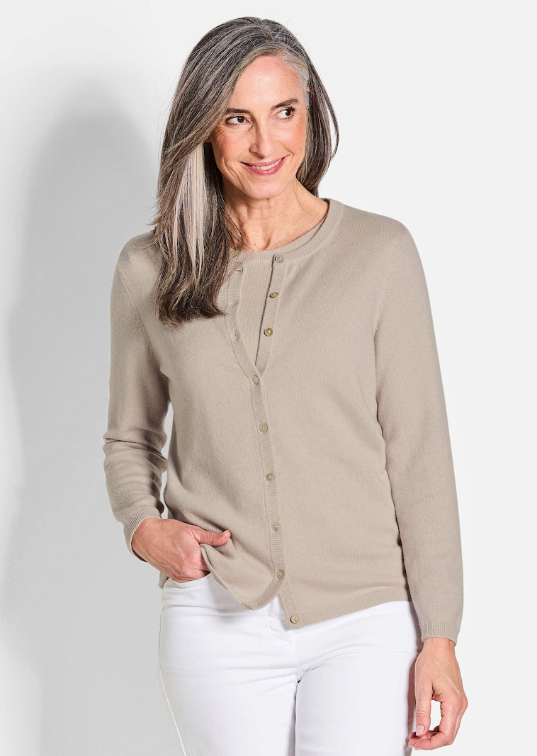 Kaschmirstrickjacke mit Rundhalsausschnitt