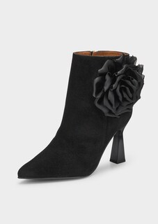 Wildleder-Stiefelette mit opulenter Blüte thumbnail 1