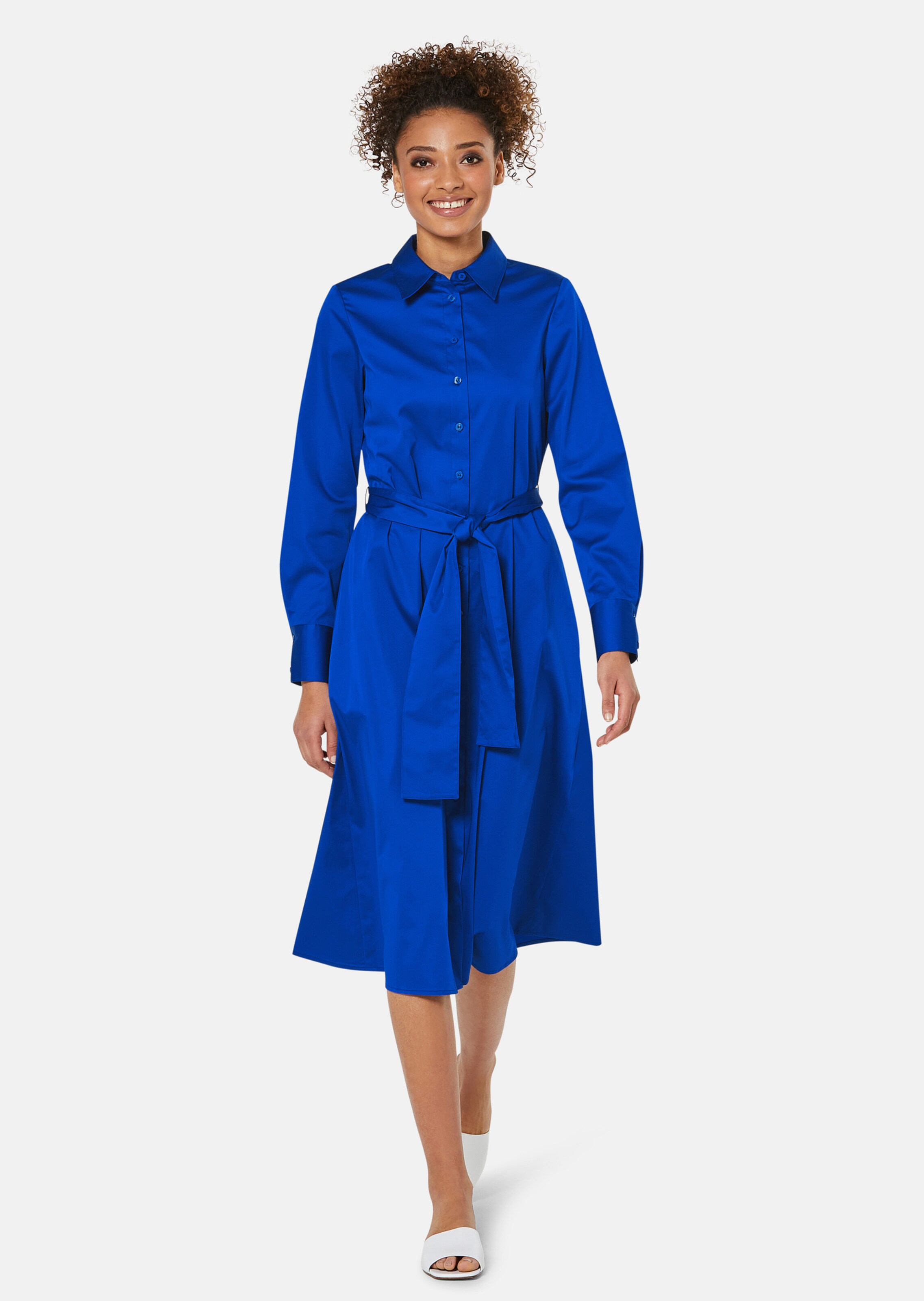 royal blue shirt dress for women with tie belt in Button down