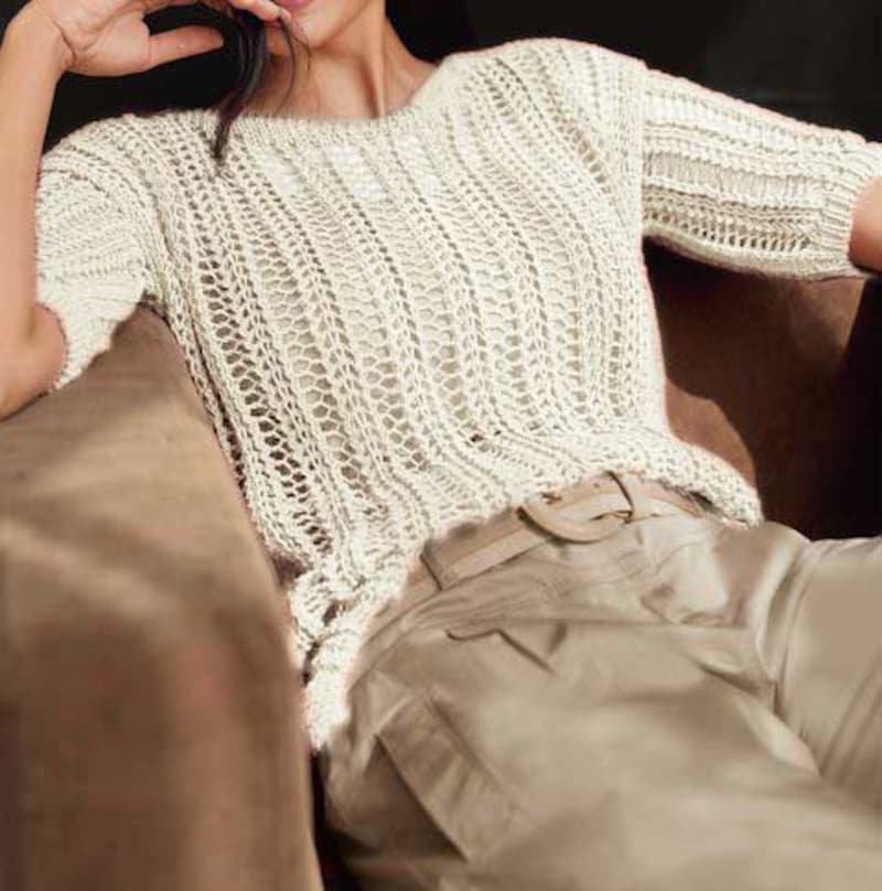 Ajour jumper made from fine Italian ribbon yarn