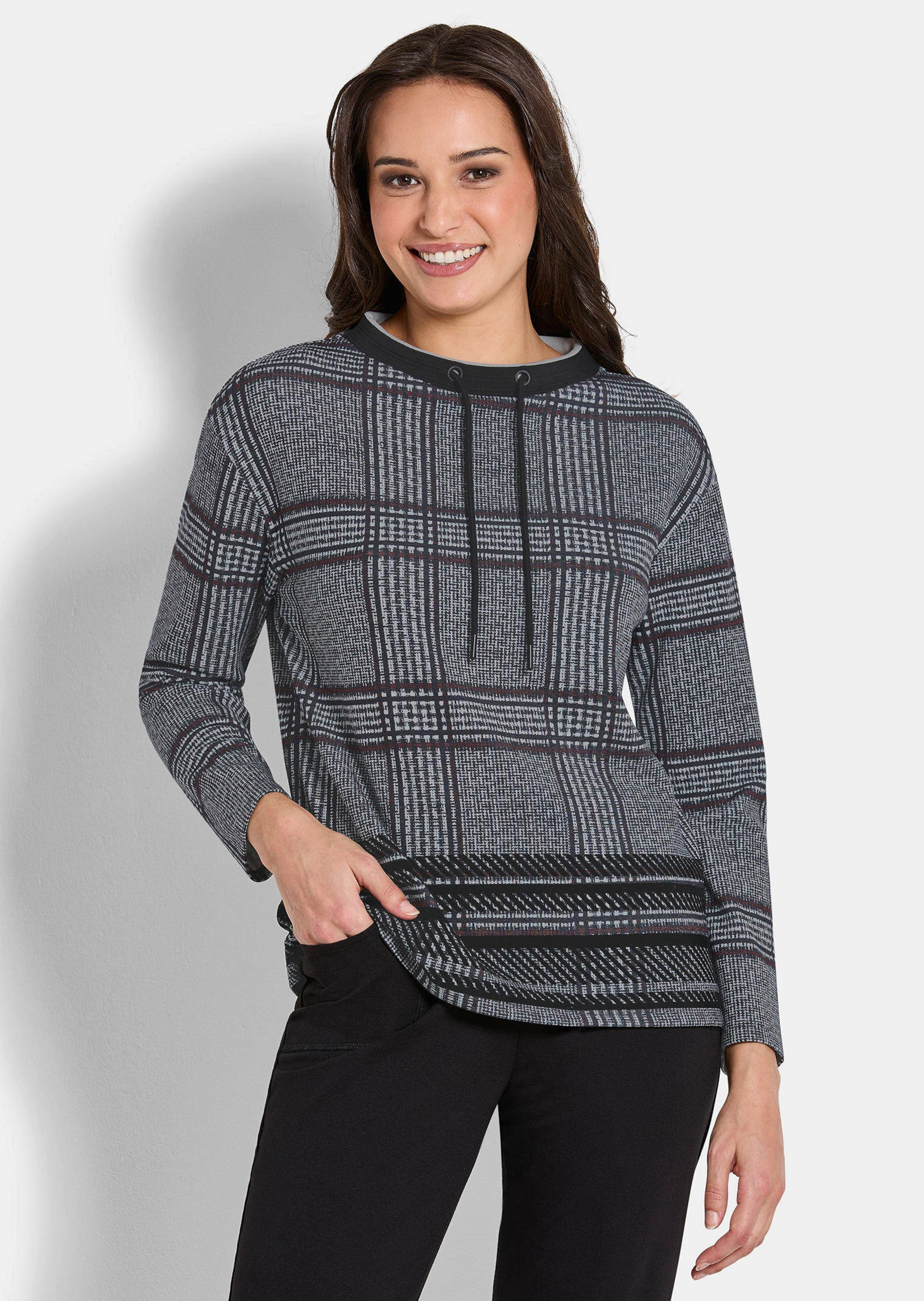 Sweat-shirt à carreaux et imprimé floqué