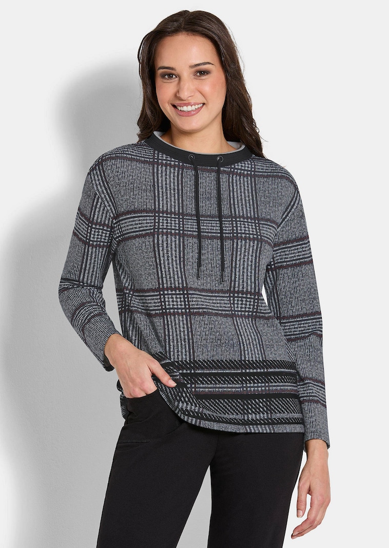 Sweat-shirt à carreaux et imprimé floqué