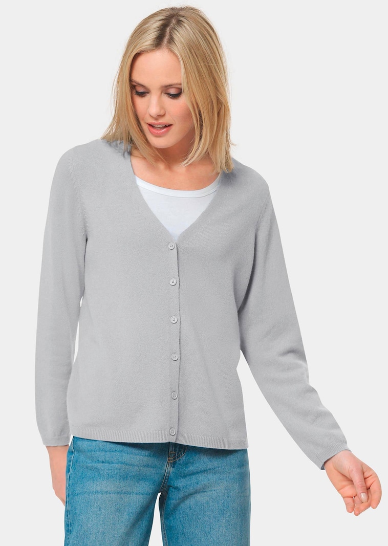 Weiche Kaschmirstrickjacke mit V-Ausschnitt