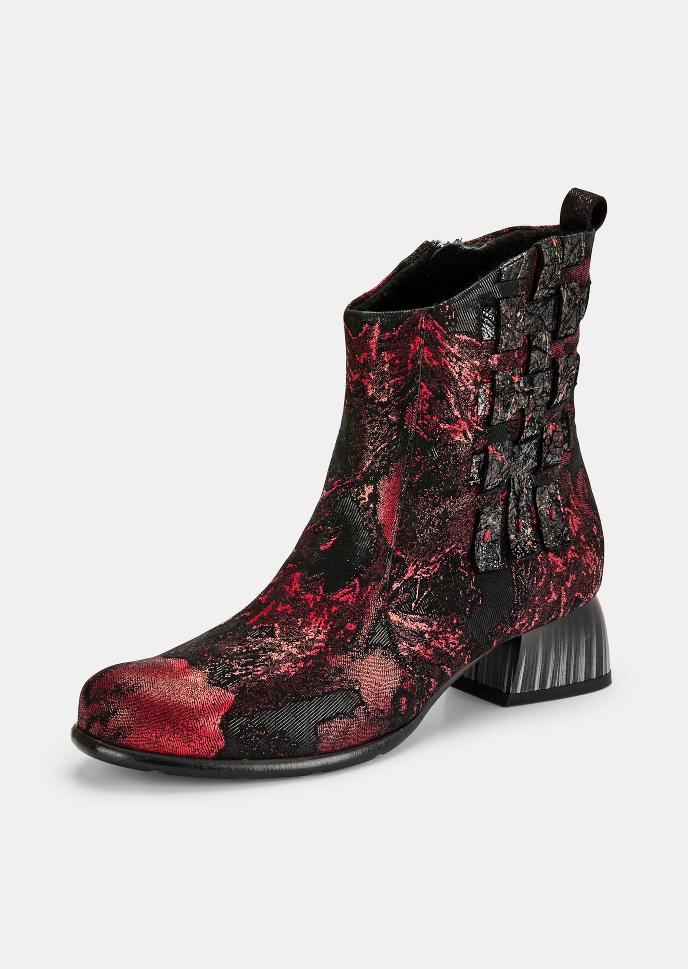Stiefeletten mit Lederbändchen und Blumenmuster