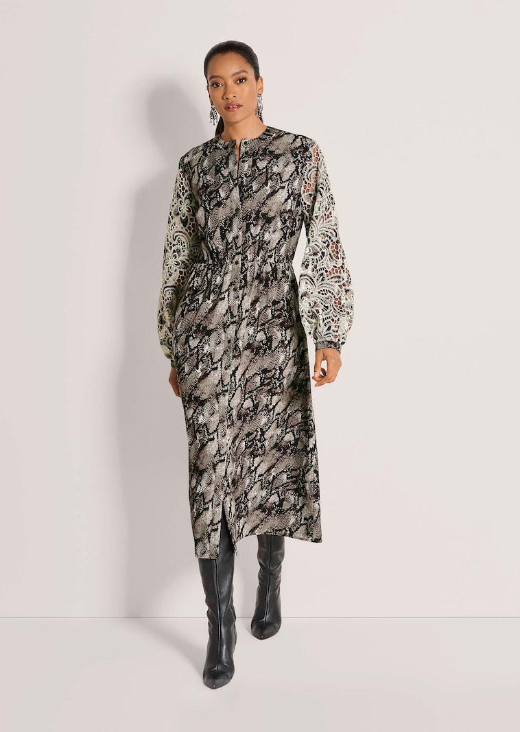 Kleid mit Schlangen-Print und Spitzen-Ärmeln