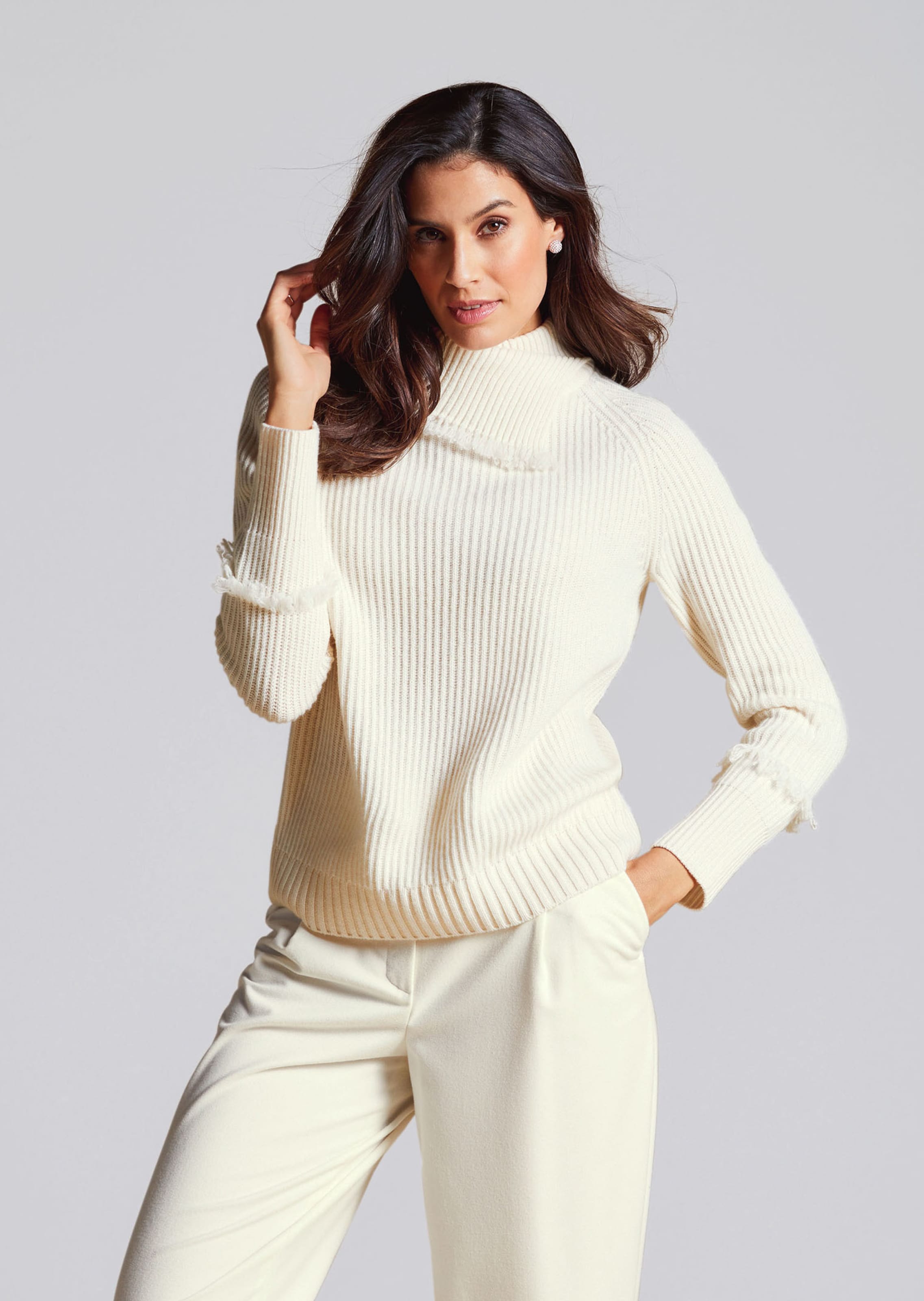 Kaschmir-Pullover mit Fransendetails