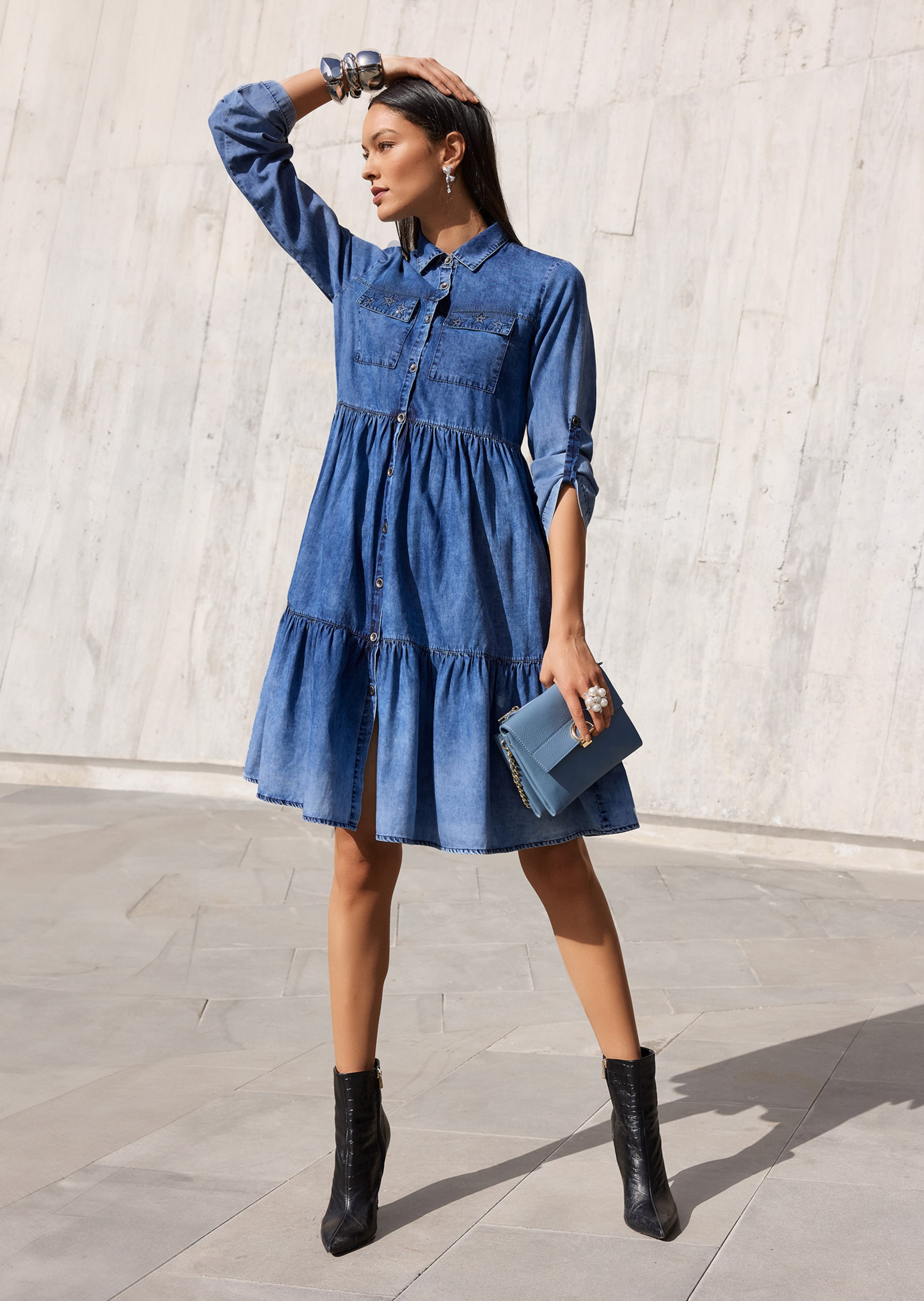 Denim dress with tiered skirt