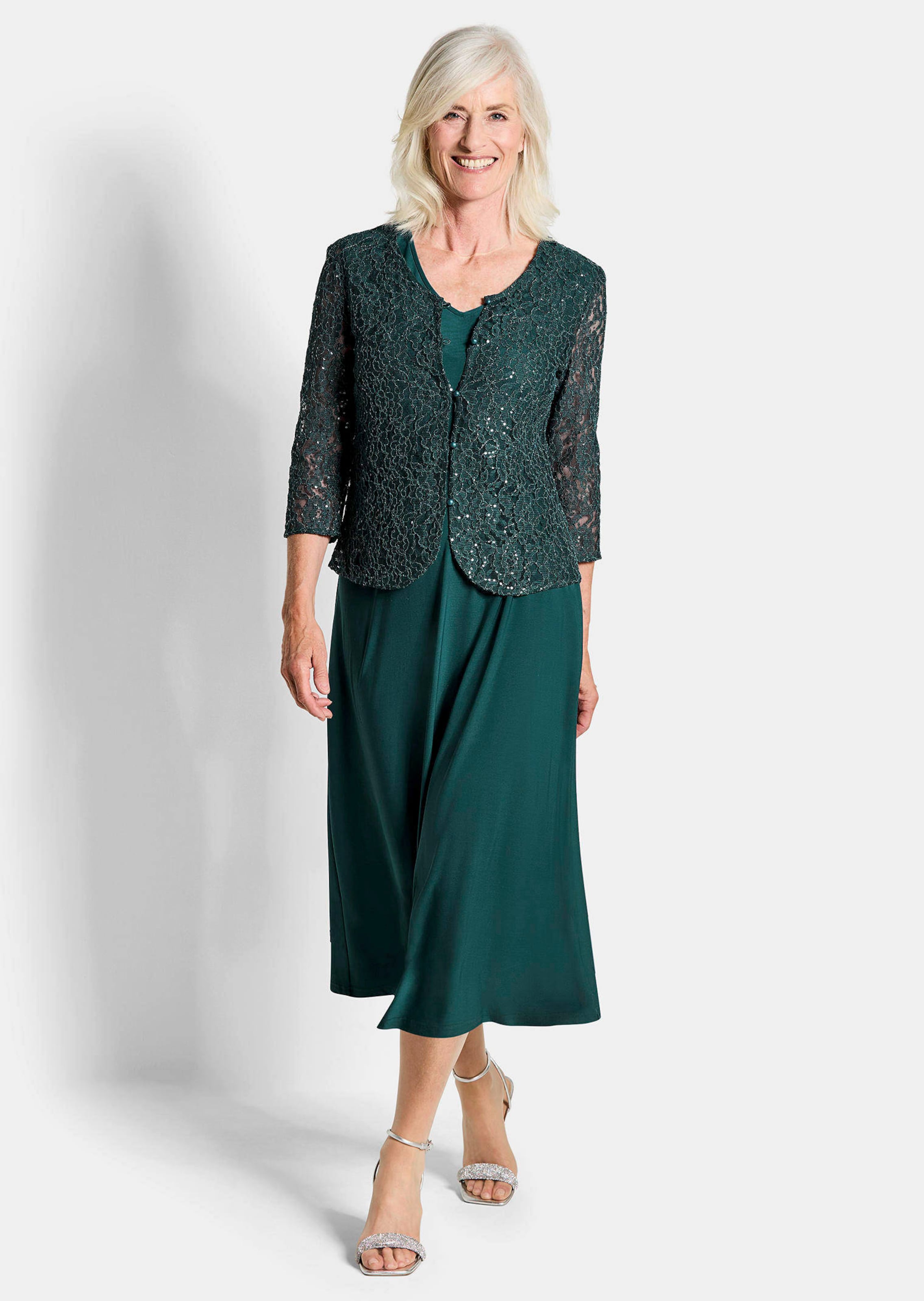 Kleid mit paillettenbesetzter Spitzenjacke