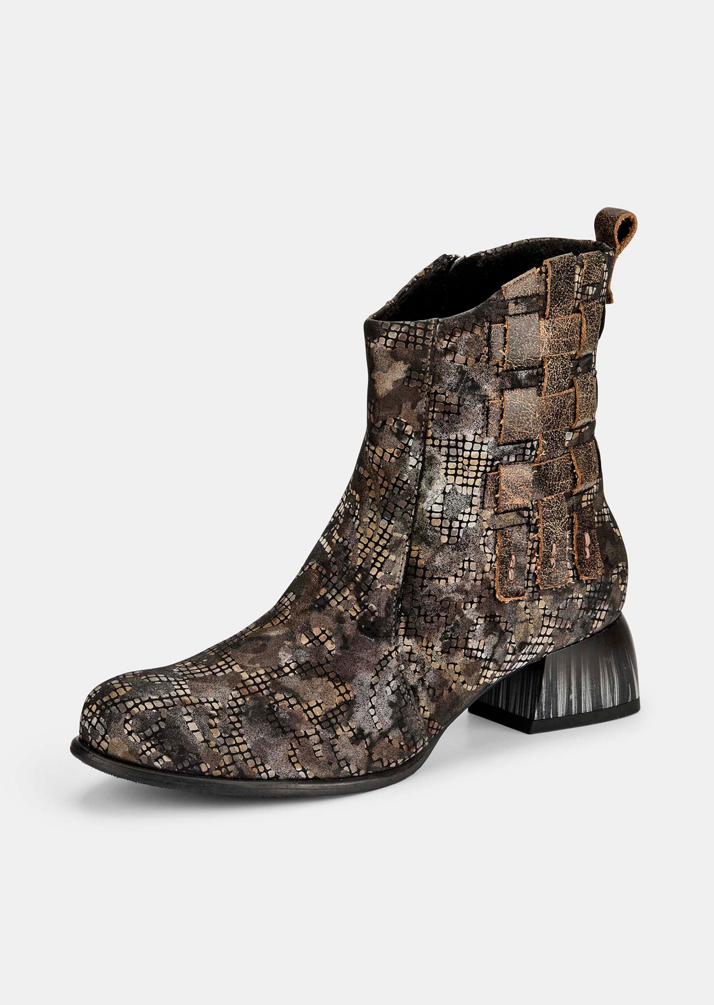 Stiefeletten mit Lederbändchen und Blumenmuster