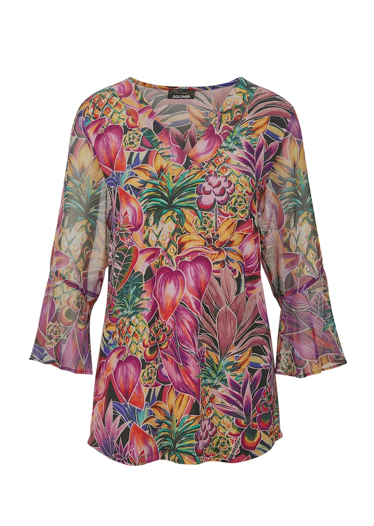 Blouseshirt met mouwen van fijn chiffon