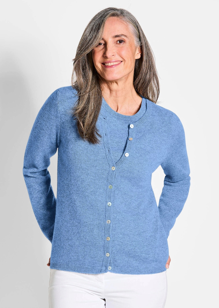Kaschmirstrickjacke mit Rundhalsausschnitt