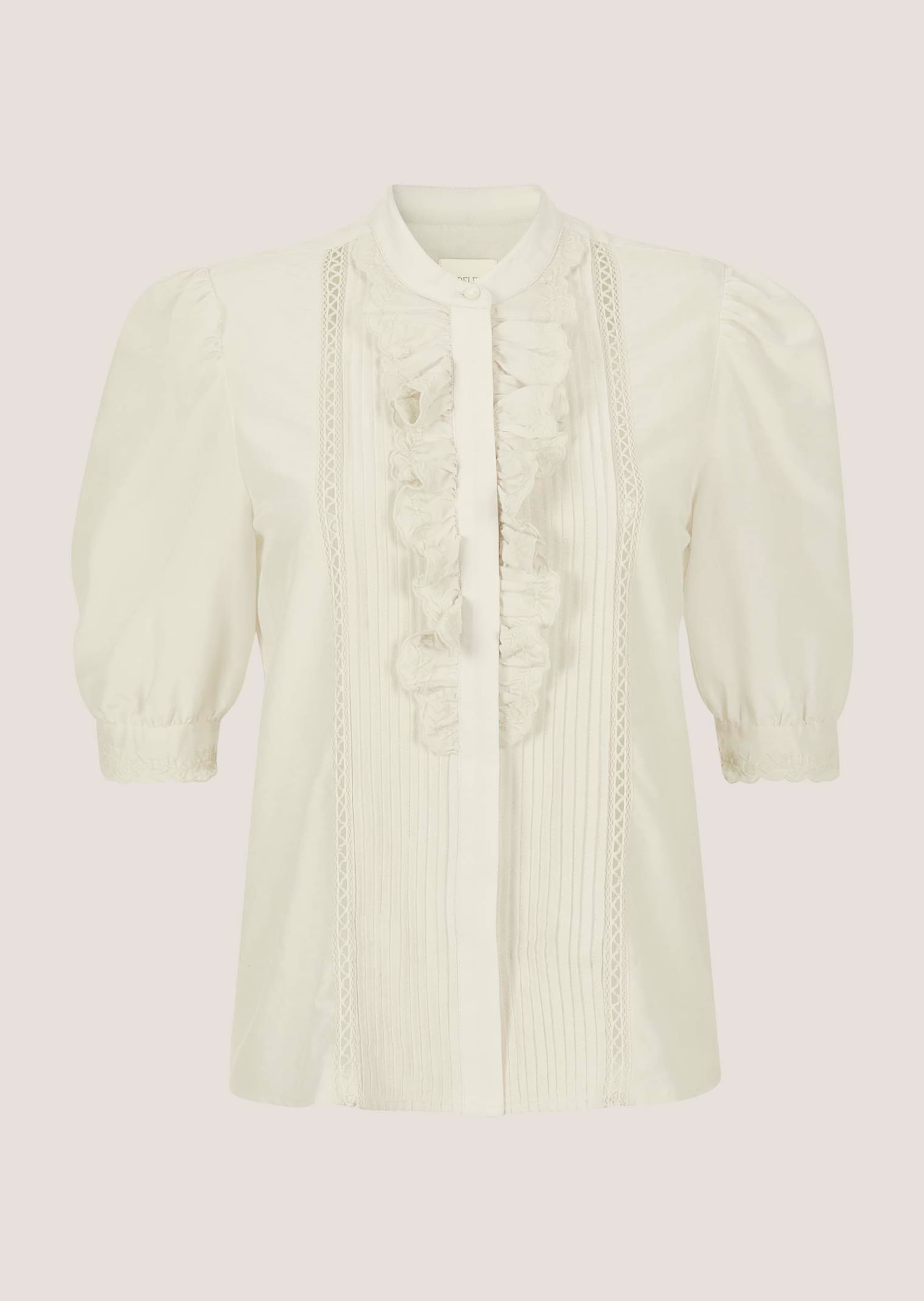 Romantische blouse met ruches en borduursel