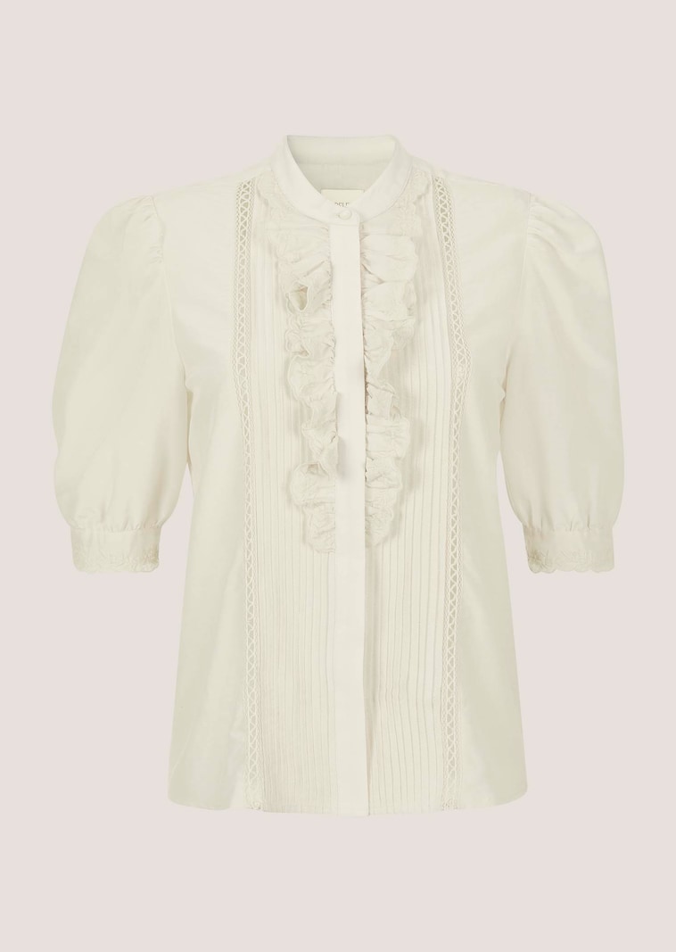 Romantische blouse met ruches en borduursel