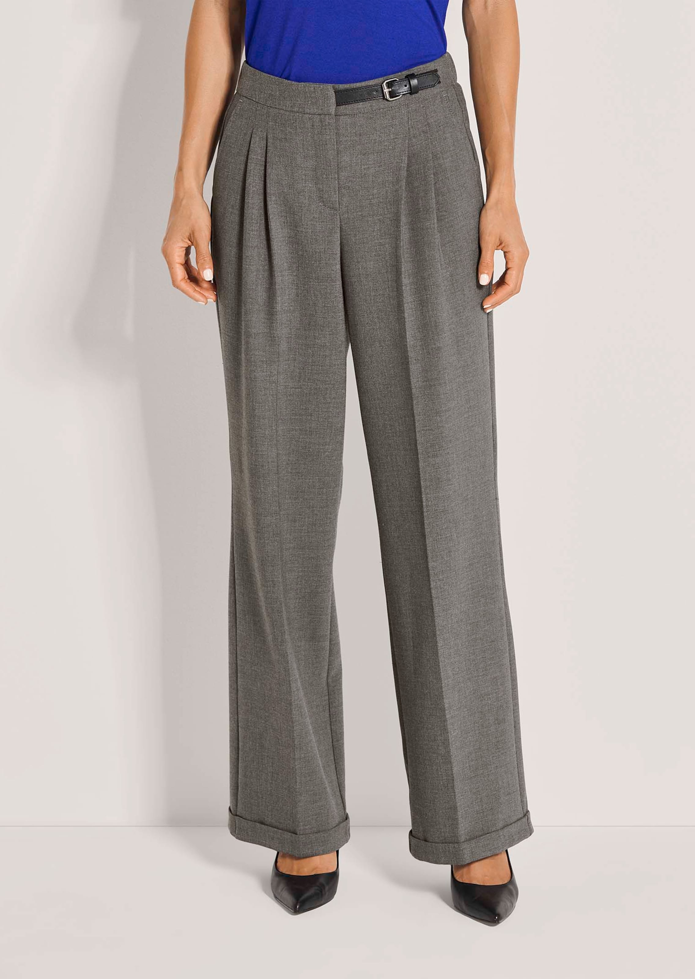 Wide-Leg-Hose mit Zierriegel in Lederoptik