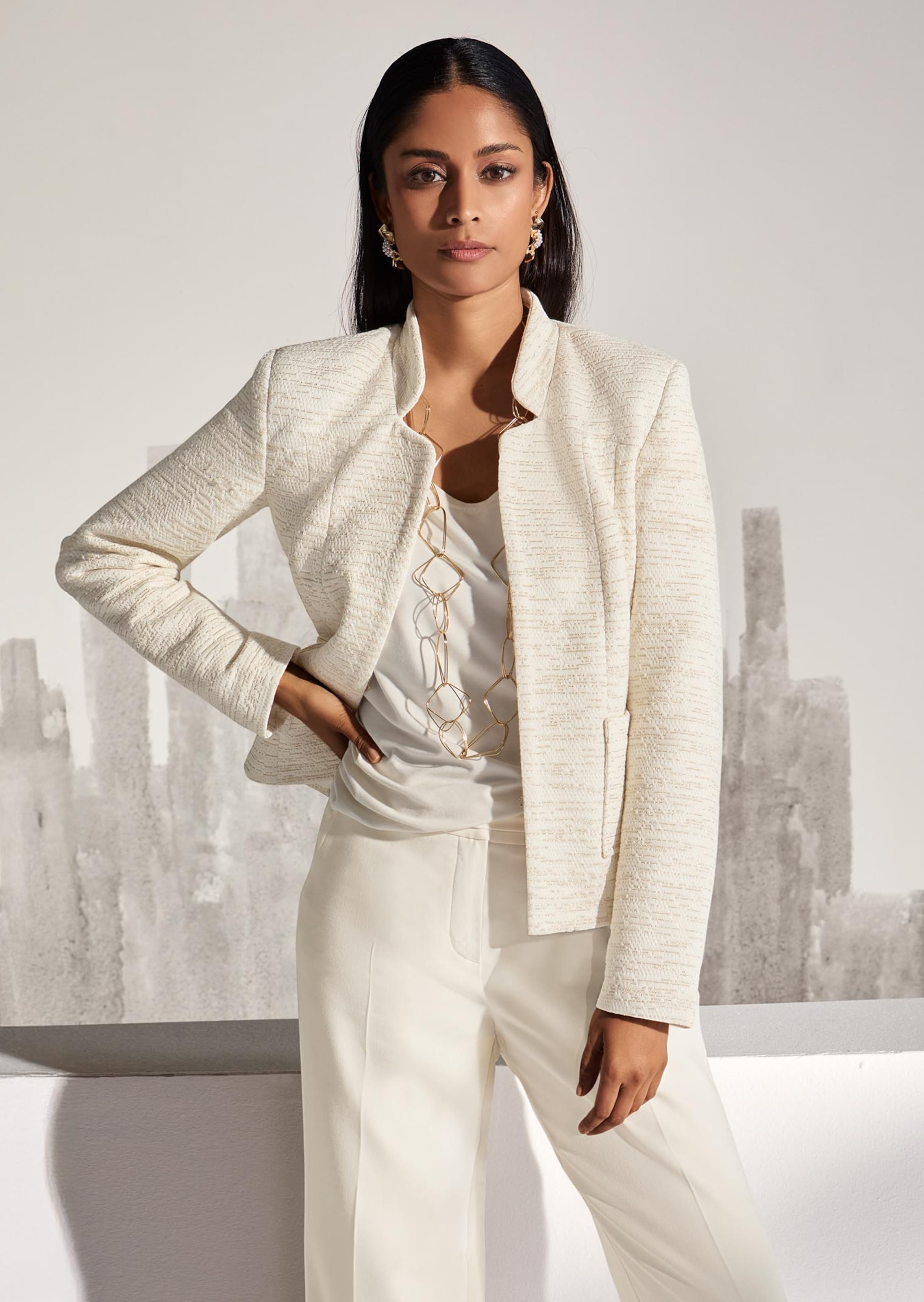 Jacquard blazer with stand-up collar