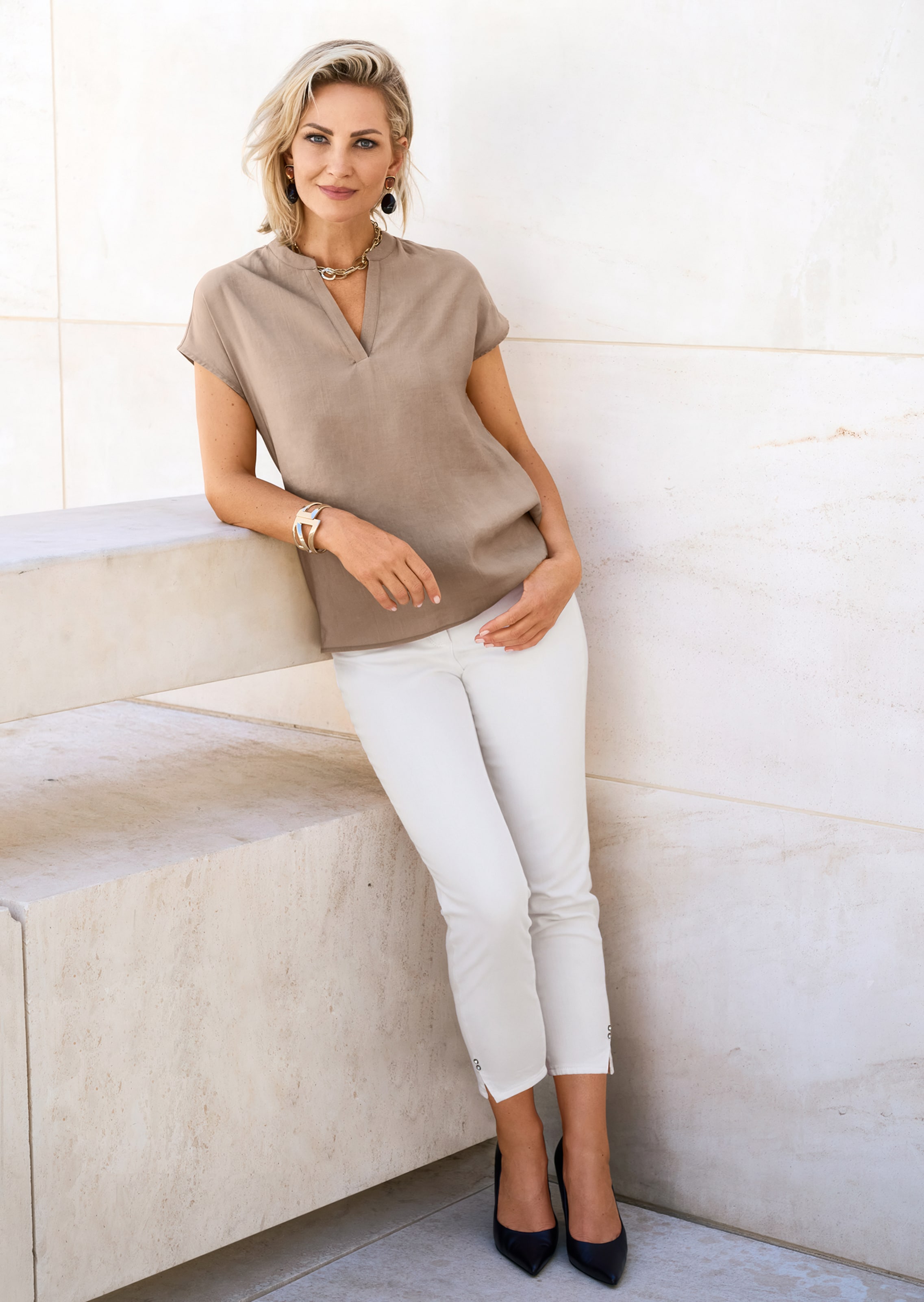Tunika-Bluse mit kurzen Ärmeln