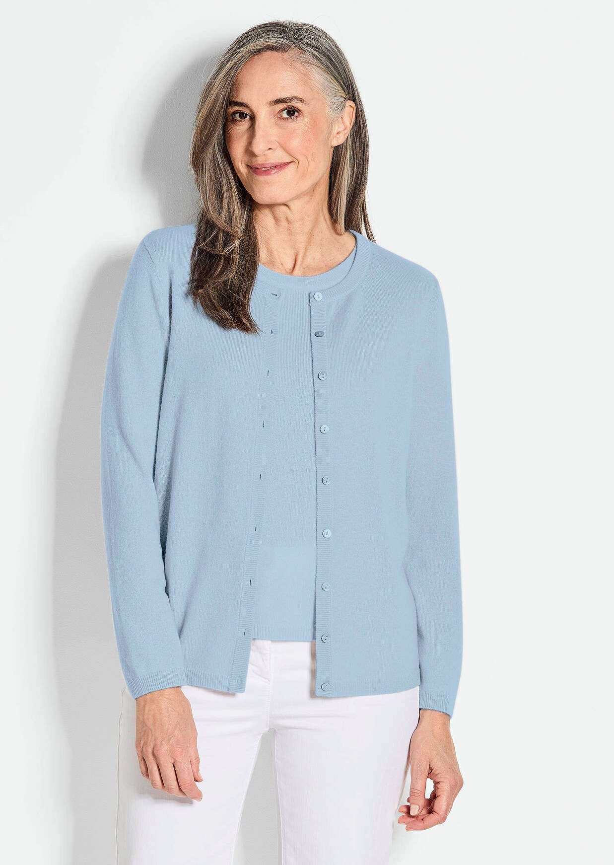 Kaschmirstrickjacke mit Rundhalsausschnitt
