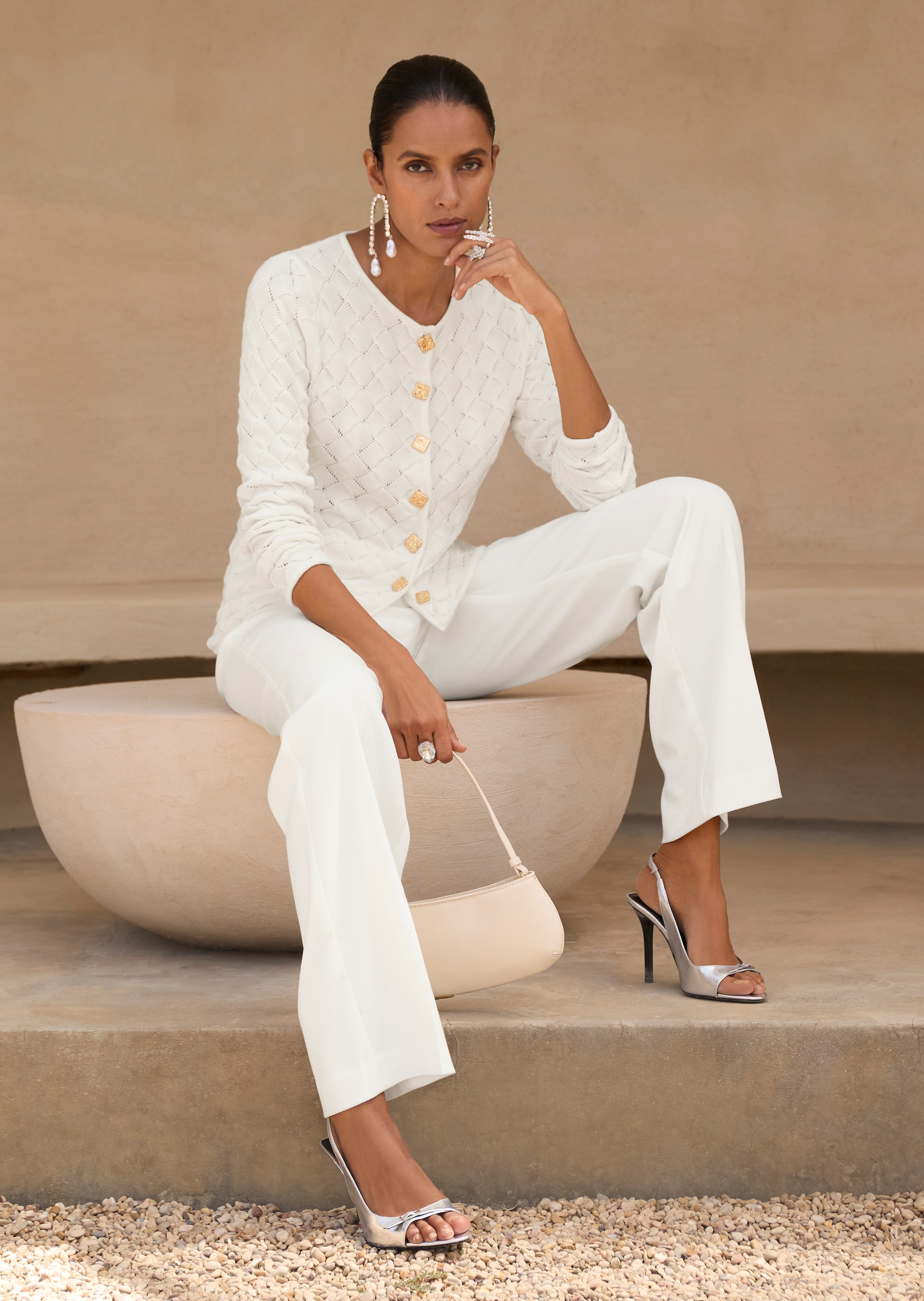 Cotton knit blazer with textured pattern