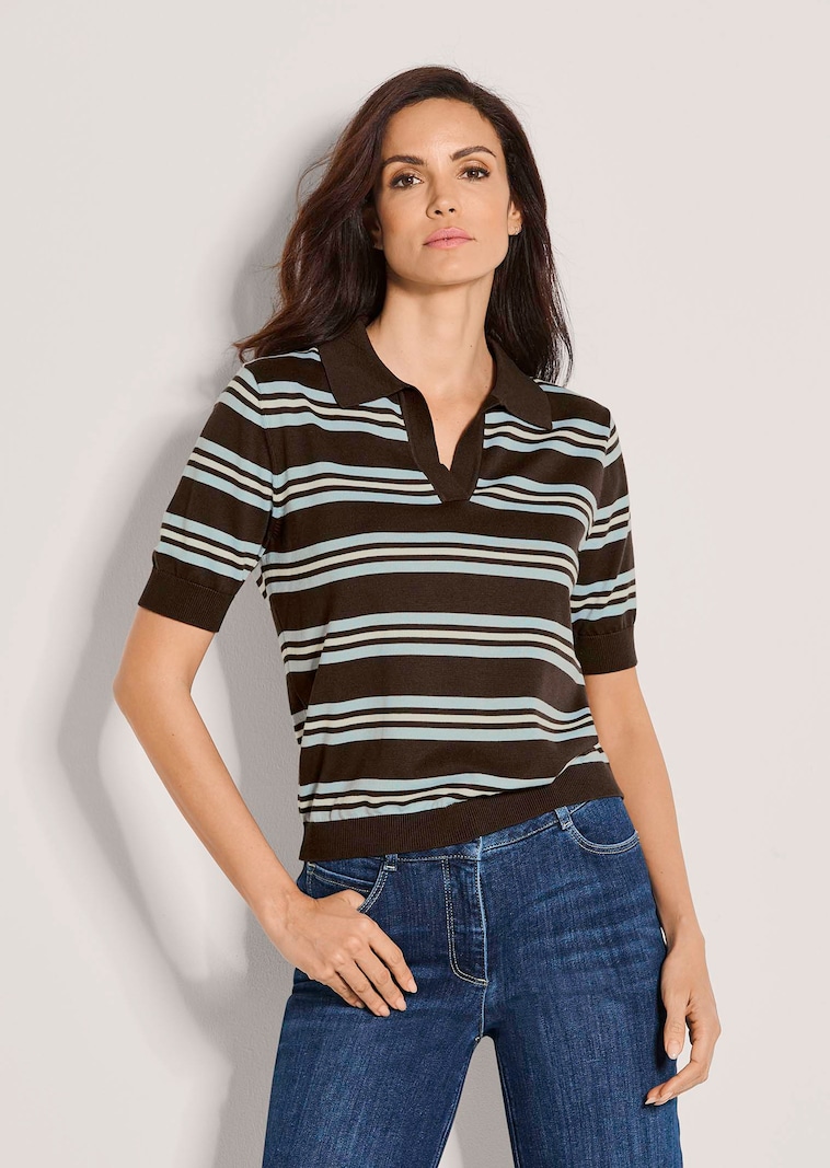 Gestreepte fijne tricot pullover met polokraag