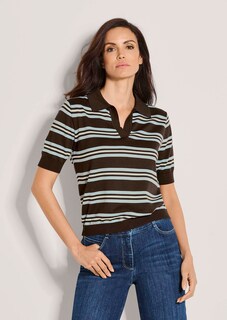 Pull rayé en fine maille avec col polo thumbnail 2