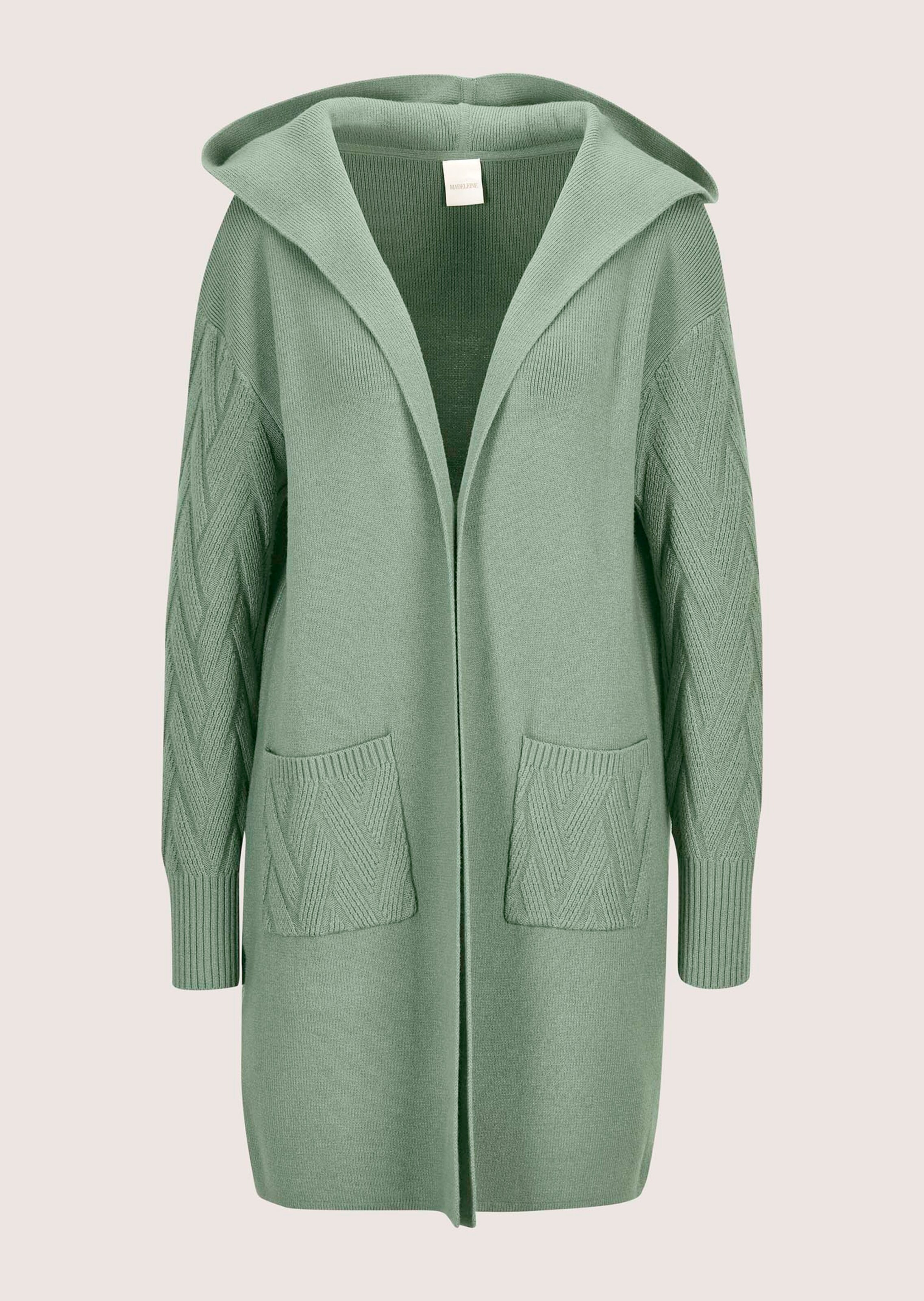 Gilet long en maille à capuche