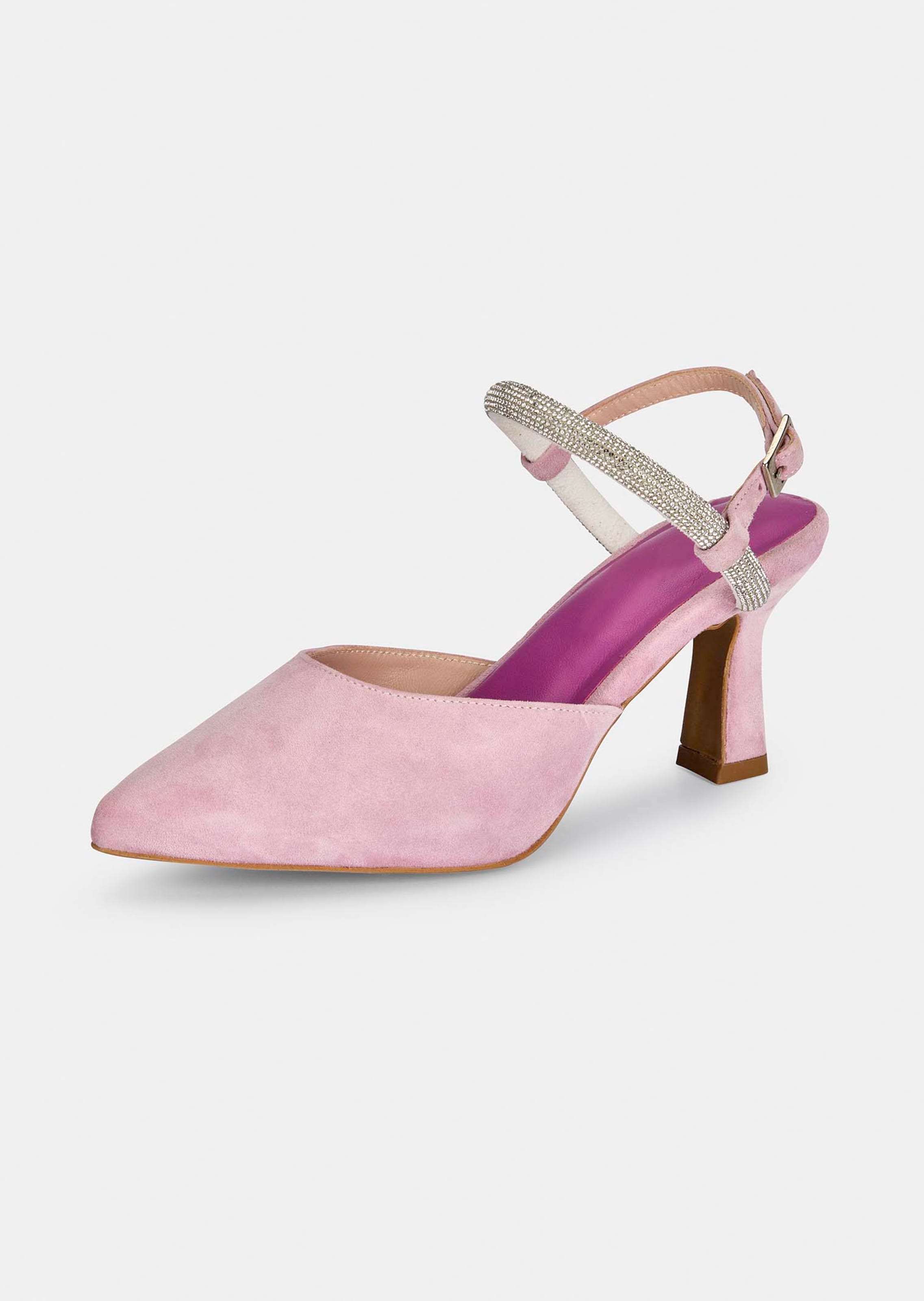 Pumps aus Veloursleder mit Glitzer-Riemchen