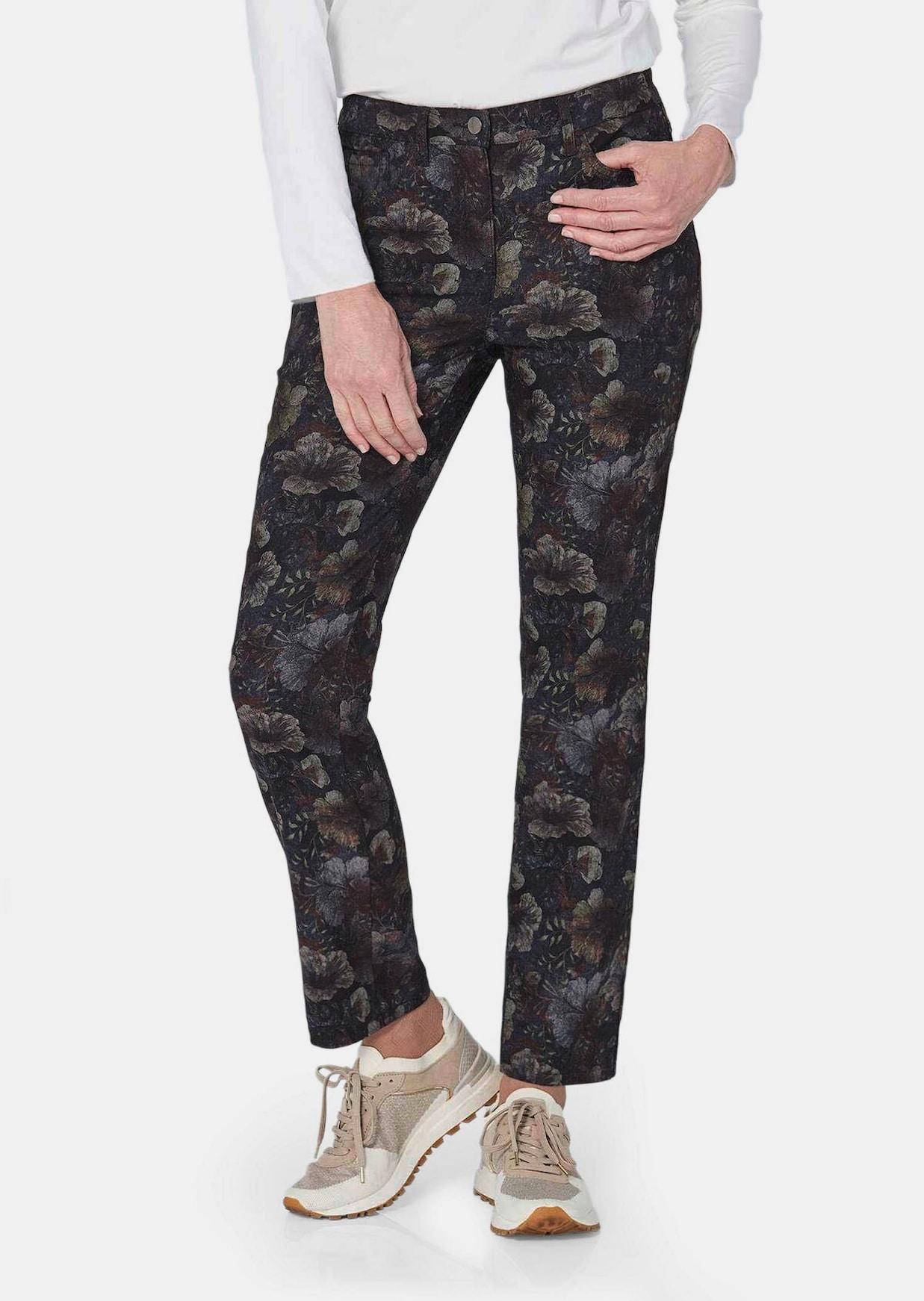 Gedessineerde broek met uniek bloemenpatroon